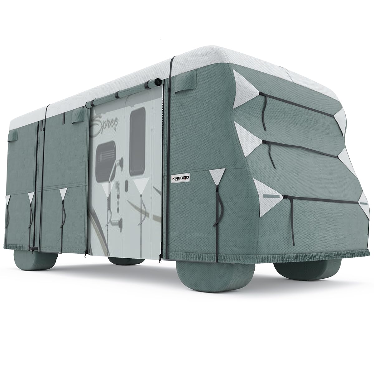 KING BIRD Upgraded Class C RV Cover - Heavy Duty 5-Layer Anti-UV Protection, Waterproof & Breathable Camper Cover for 29'-32' Motorhomes with Bonus Straps & Tire Covers | Perfect for Outdoor Storage, Winter Protection, and Long-Term Vehicle Shelter