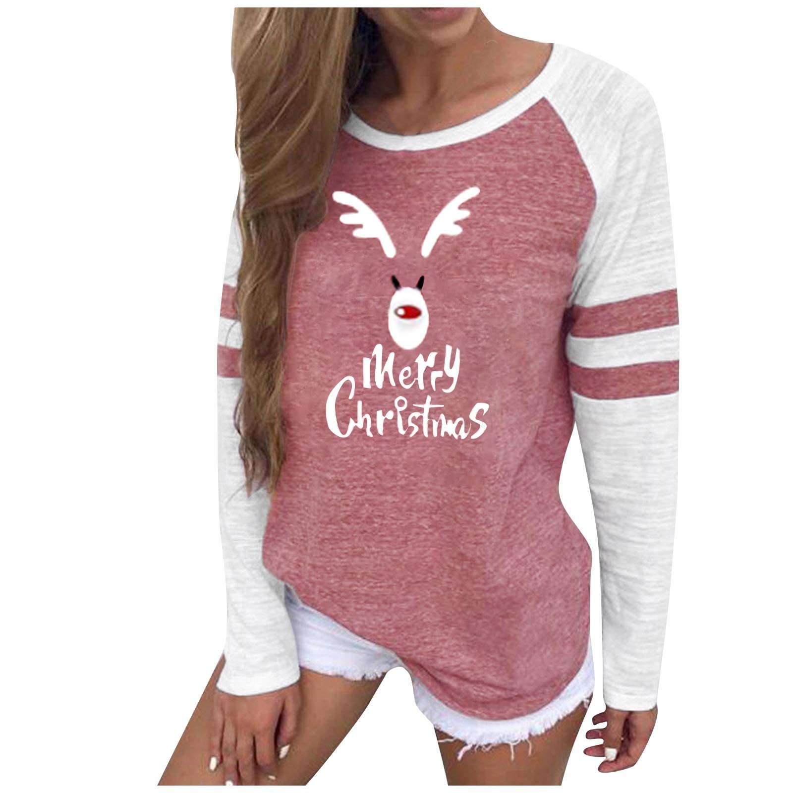 Posijego Women's Long Sleeve Graphic Sweatshirt - Fall Winter Crewneck Pullover for Gym, Sports & Casual Wear - Christmas Holiday Vacation Outfit - Cozy Fleece Top for Women F6