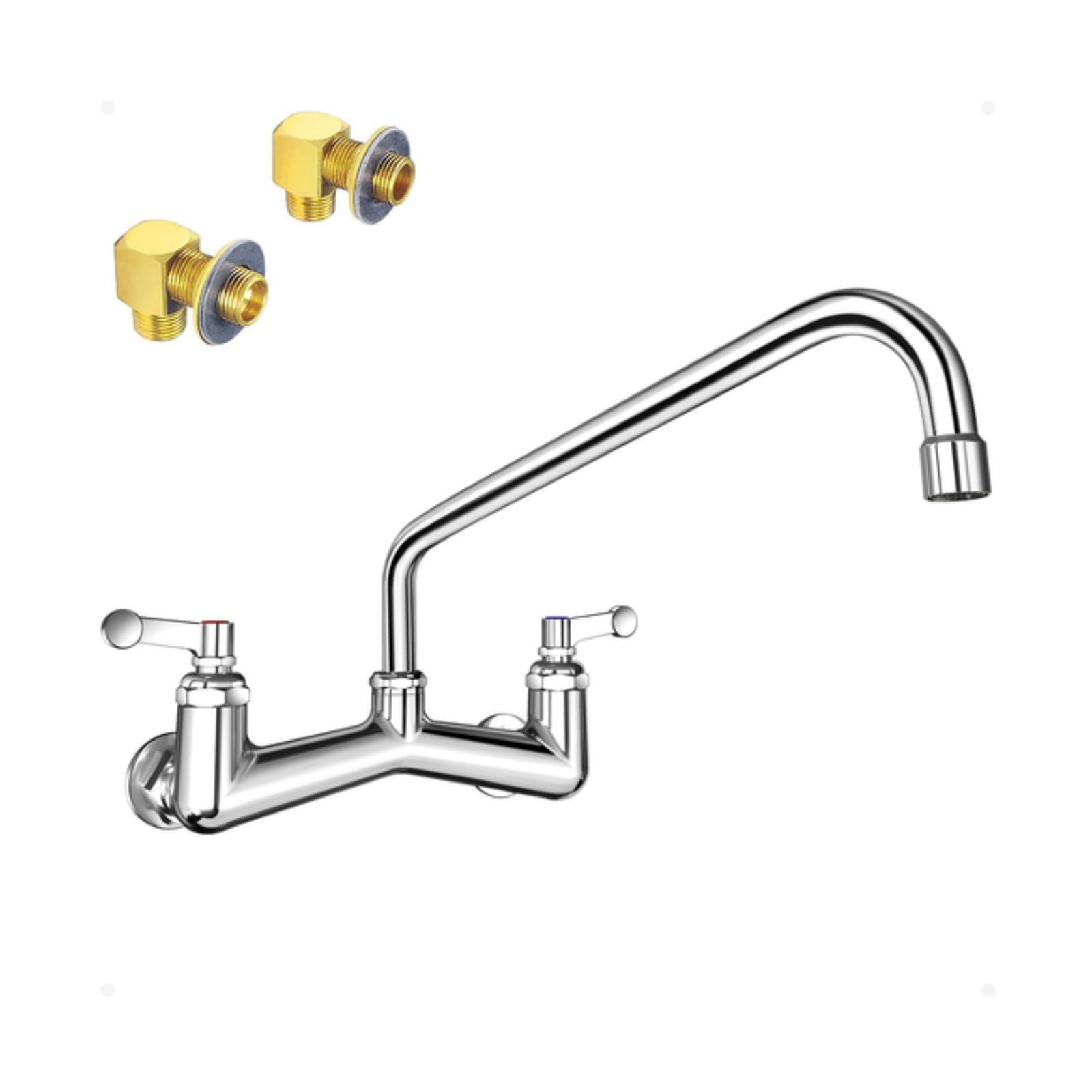 8 Inch Commercial Wall Mount Kitchen Faucet - Heavy Duty Brass Swing Spout Faucet with Chrome Finish (8