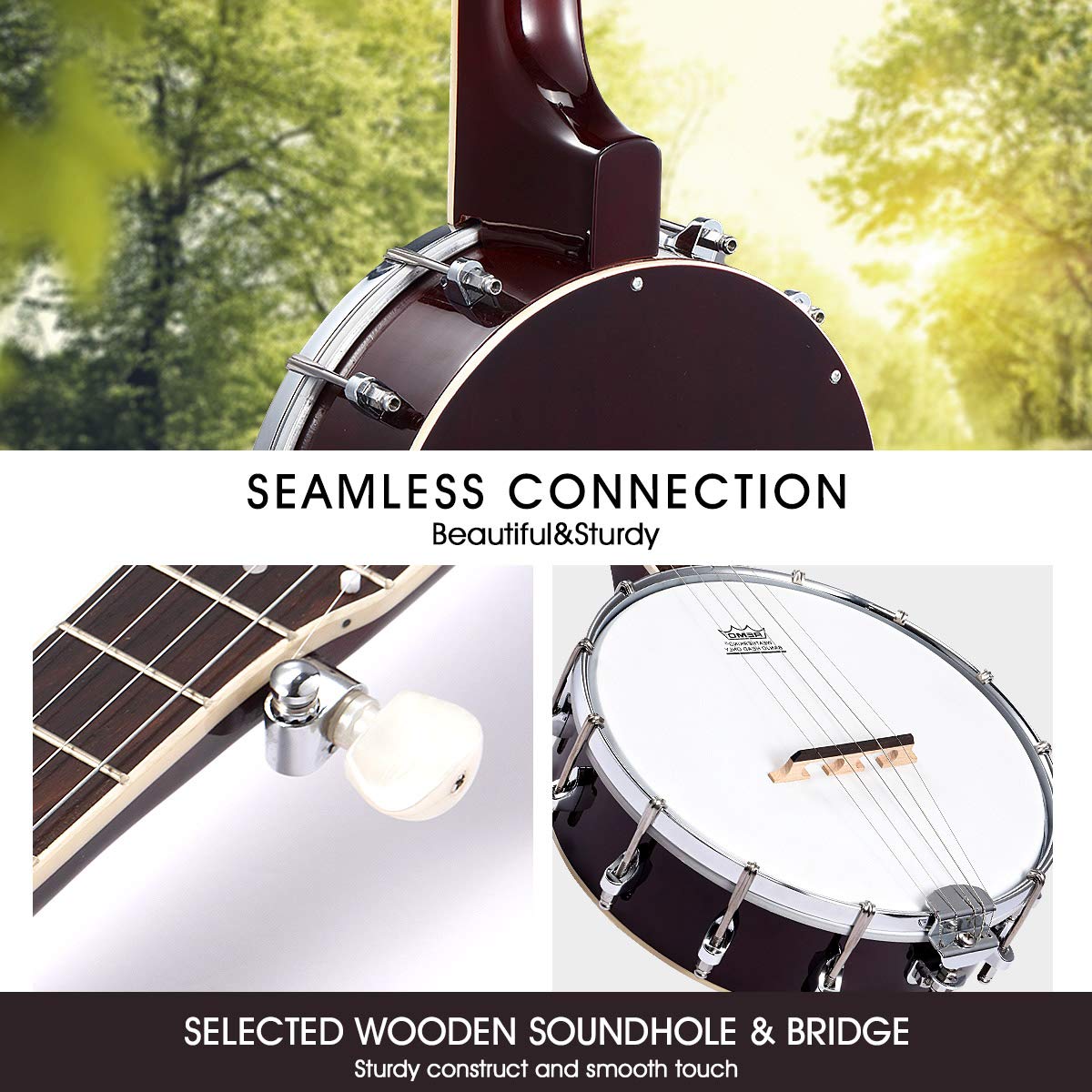 26 Inch Tenor Size Mini Banjo for Beginners & Professionals - 5 Strings with Bag, Strap, Strings, Tuner, Picks, 20 Frets & 12 Brackets - Perfect for Bluegrass, Folk Music & Travel Performances