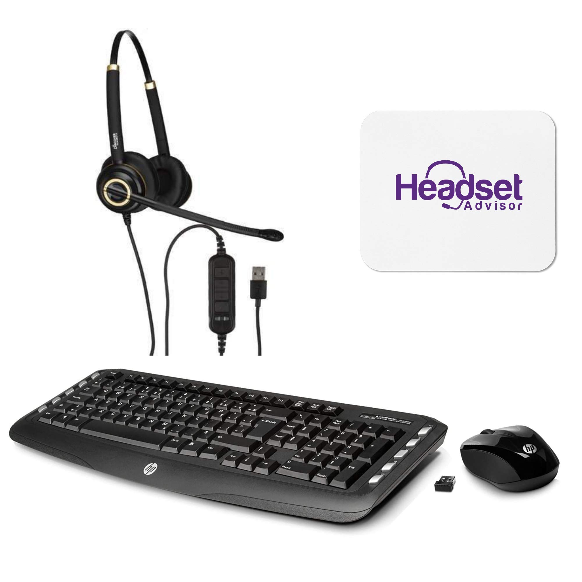 WFH Essentials Bundle: Discover D712U USB Headset, Wireless Keyboard & Mouse, Mouse Pad | Home Office Accessories for Remote Work & Video Conferencing