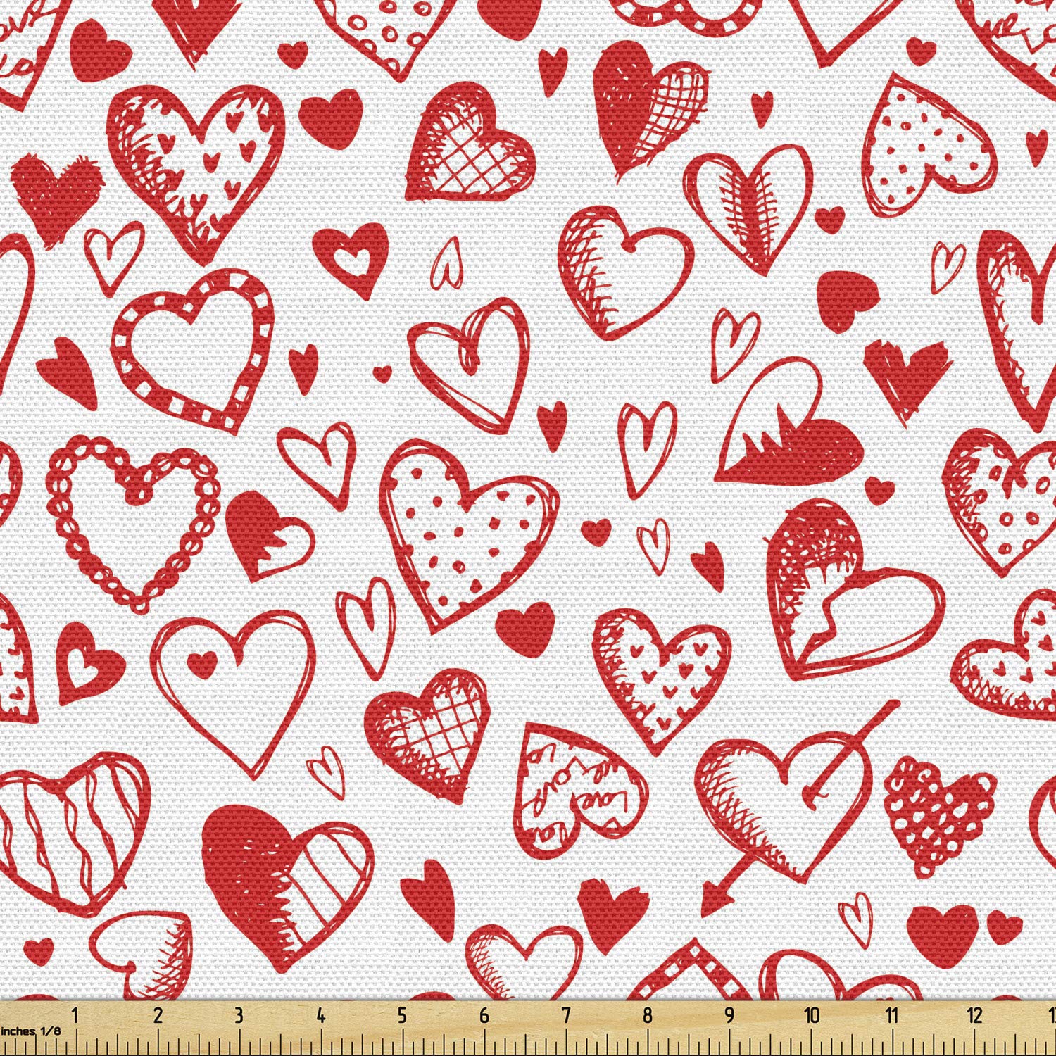 Ambesonne Valentine's Day Fabric by The Yard - Red & White Romantic Print with Hearts, Dots & Arrows | 10 Yards Scarlet & White Decorative Fabric for Upholstery, DIY Home Decor, Table Runners, Throw Pillows & Craft Projects