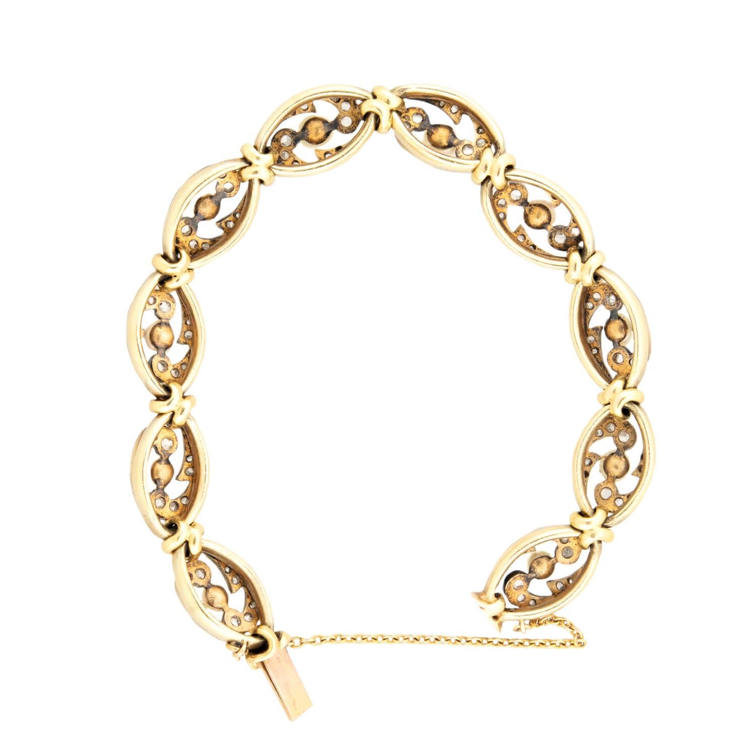 18K Gold & Sterling Silver Victorian French Pearl Diamond Bracelet for Women - Elegant Jewelry Gift for Weddings, Anniversaries & Special Occasions