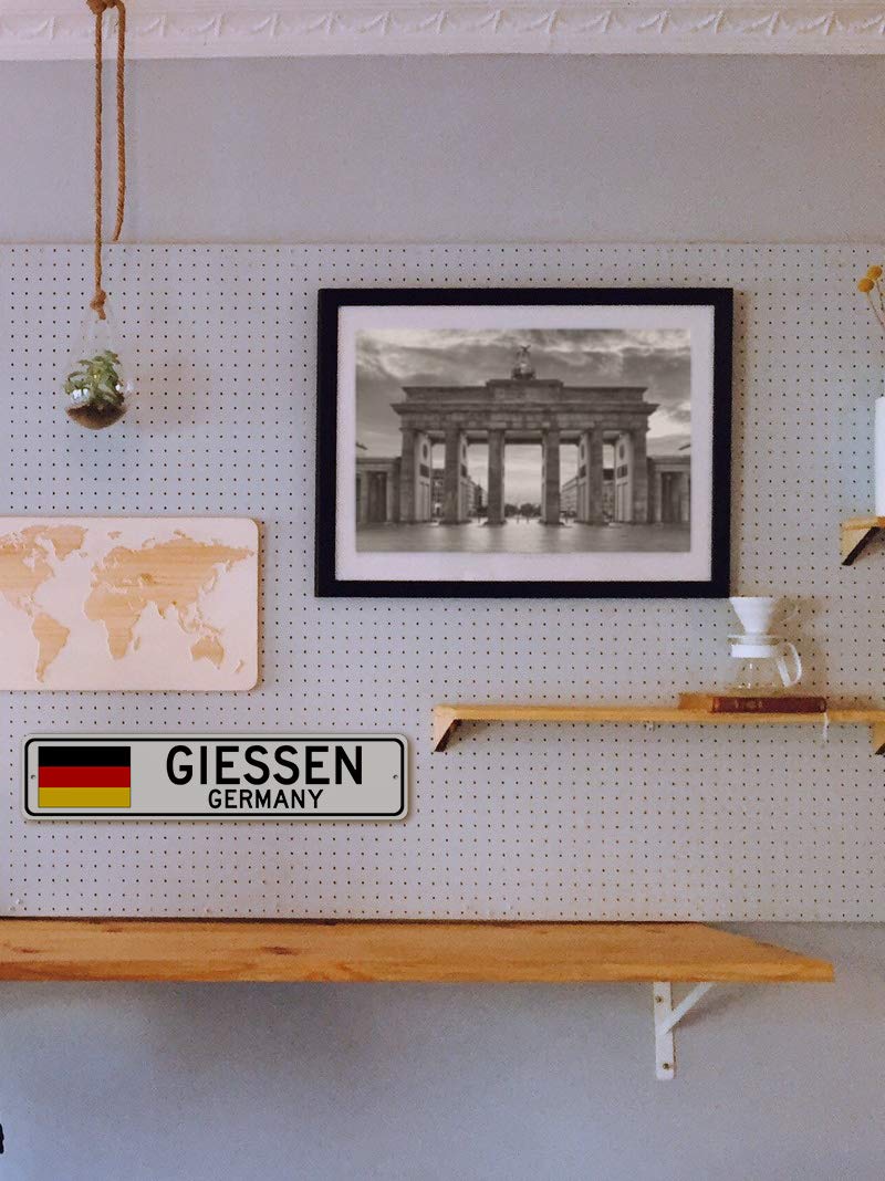 Authentic Giessen Germany German Flag Metal Street Sign - 4x18 Inch Rustic Bar Pub Wall Decor, Personalized Man Cave Gift, German City Souvenir - Perfect for Home, Office & Outdoor Decor