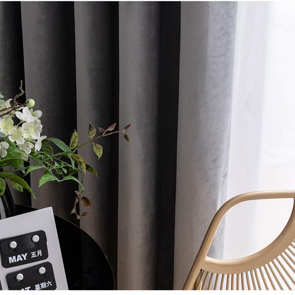 SINGINGLORY 84 Inch Gray Velvet Blackout Curtains with Grommet Top - 2 Panels Set (52x84 Inches, Grey) for Bedroom & Living Room - Thermal Insulated Noise Reducing Window Drapes for Home Theater & Nursery