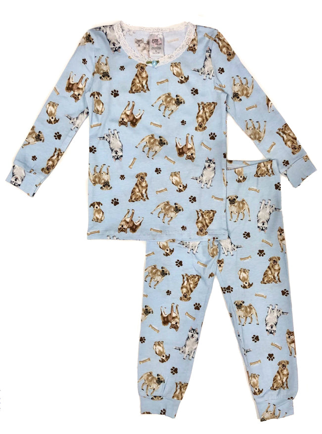 Girls Dog Print Full Length Pajama Set - Soft & Comfortable Sleepwear for Kids, Perfect for Bedtime, Lounging & Sleepovers
