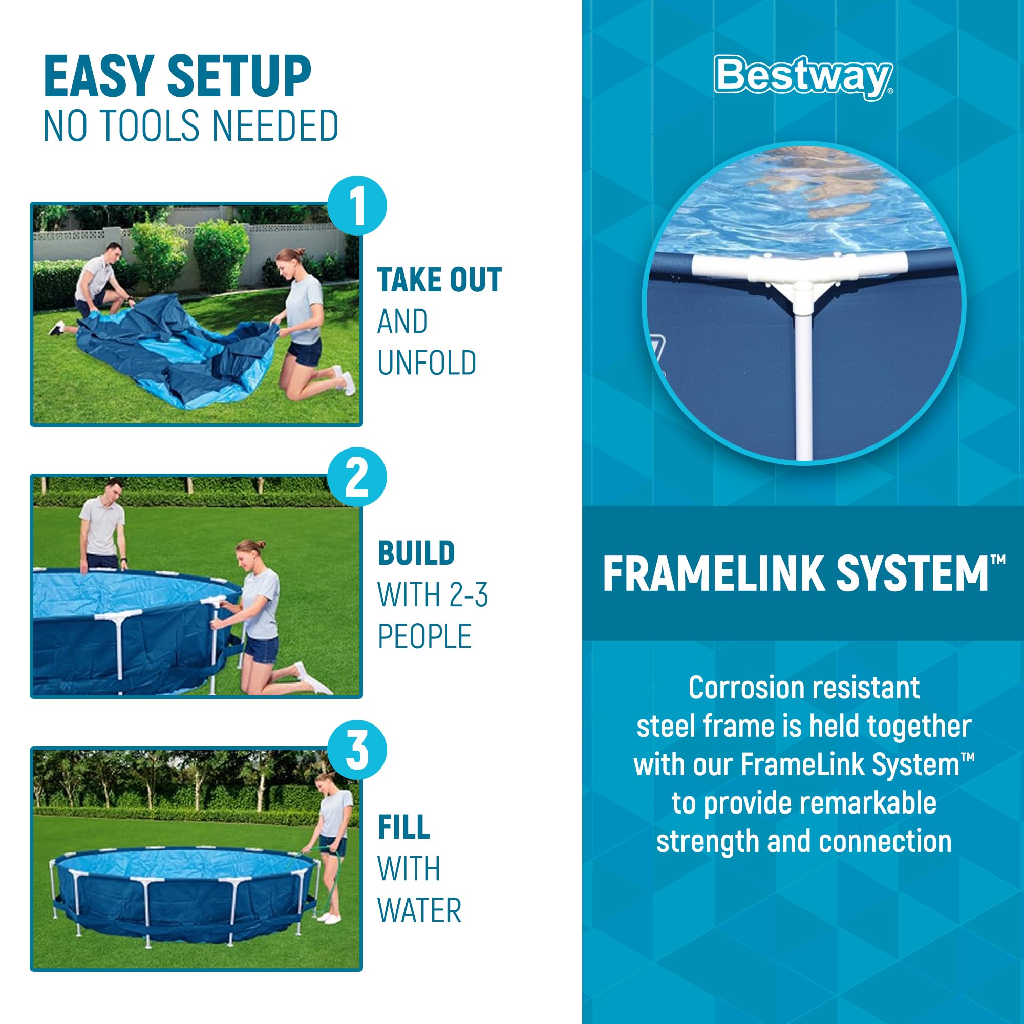 Bestway Steel Pro 12ft x 30in Round Above Ground Swimming Pool Set - 1,710 Gallon Capacity with DuraPlus Liner, 530GPH Filter Pump & Repair Patch | Perfect for Backyard Family Fun, Summer Parties & Outdoor Relaxation