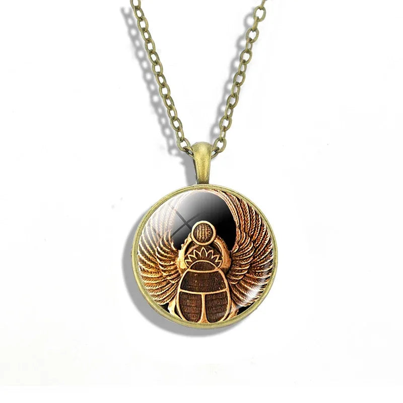 Egyptian Kingdom Necklace - Ancient Egyptian Style Jewelry for Women, Gold Plated Pendant with Hieroglyphics, Perfect for Costume Parties & Historical Events
