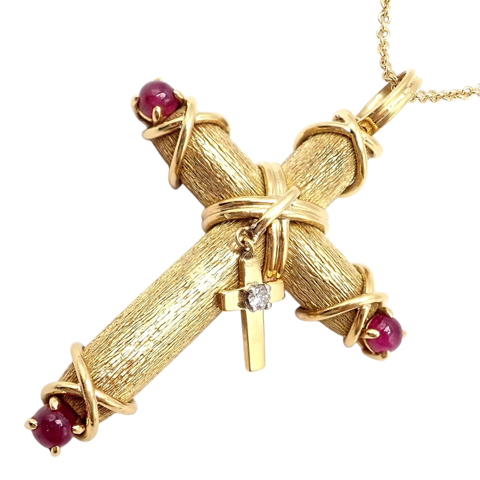 Tiffany & Co Schlumberger 18k Yellow Gold Ruby Diamond Cross 24