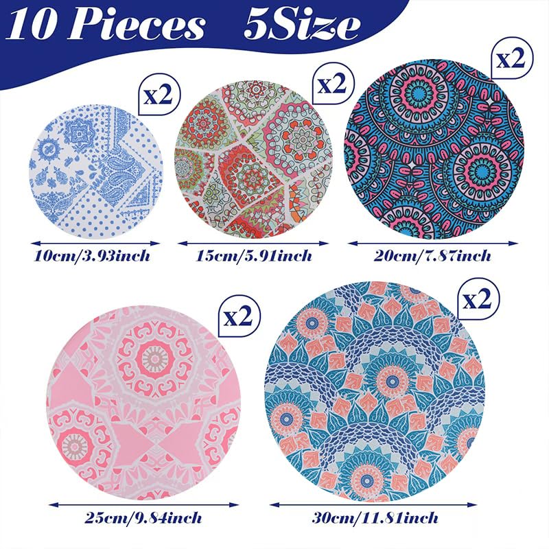 10Pcs Reusable Stretch Bowl Covers - 5 Sizes Elastic Food Covers for Kitchen Storage, Leftovers, Fruits, Bread Dough Proofing (Bohemian Style) | Eco-Friendly Dish Lids for Meal Prep & Food Preservation