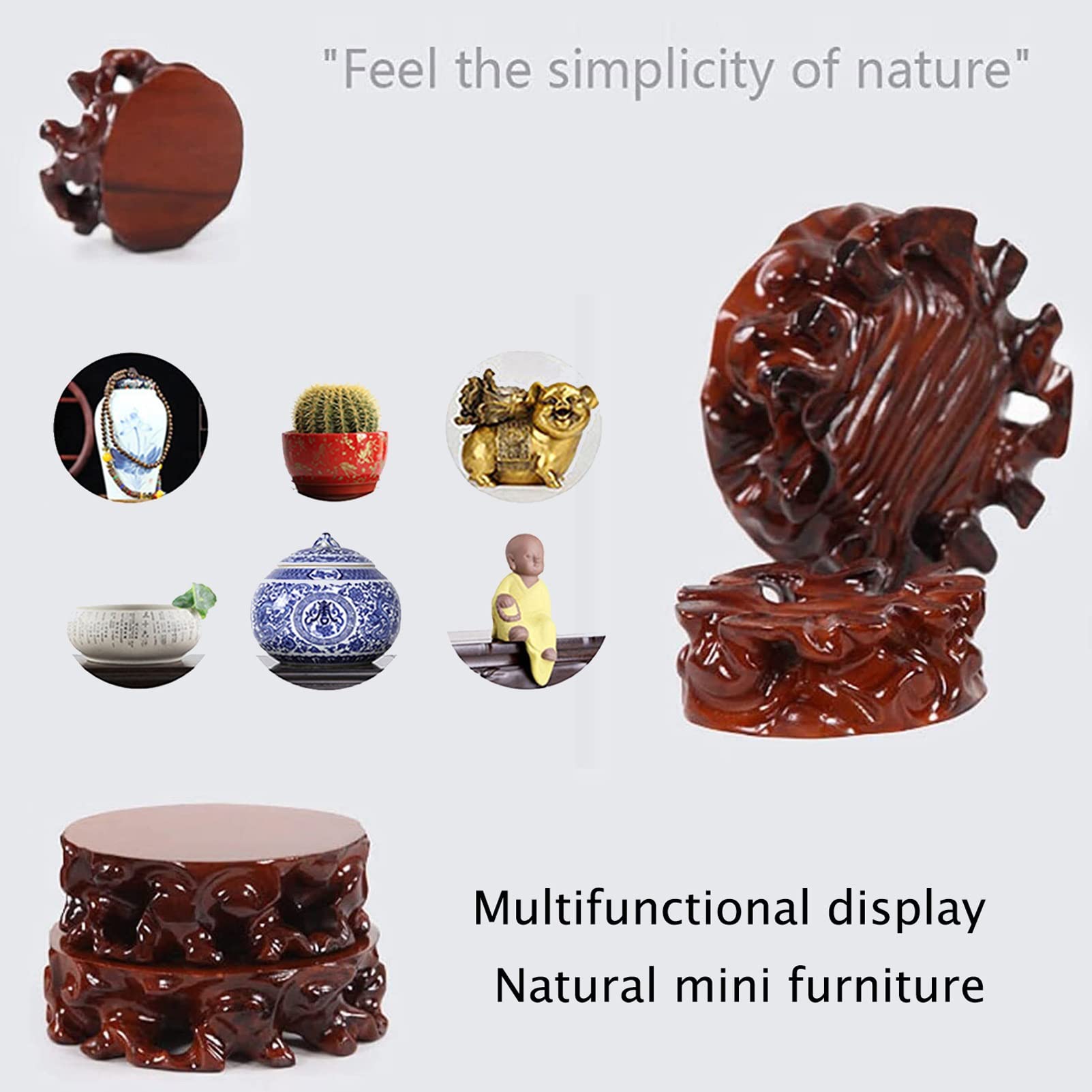 Handcrafted Round Wood Pedestal Stand - 15cm/5.9in Mini Riser, Tree Root Carved Stool for Teapot Display, Art Vase Base, Home Decor & Statue Stand - Perfect for Living Room, Office & Zen Decor