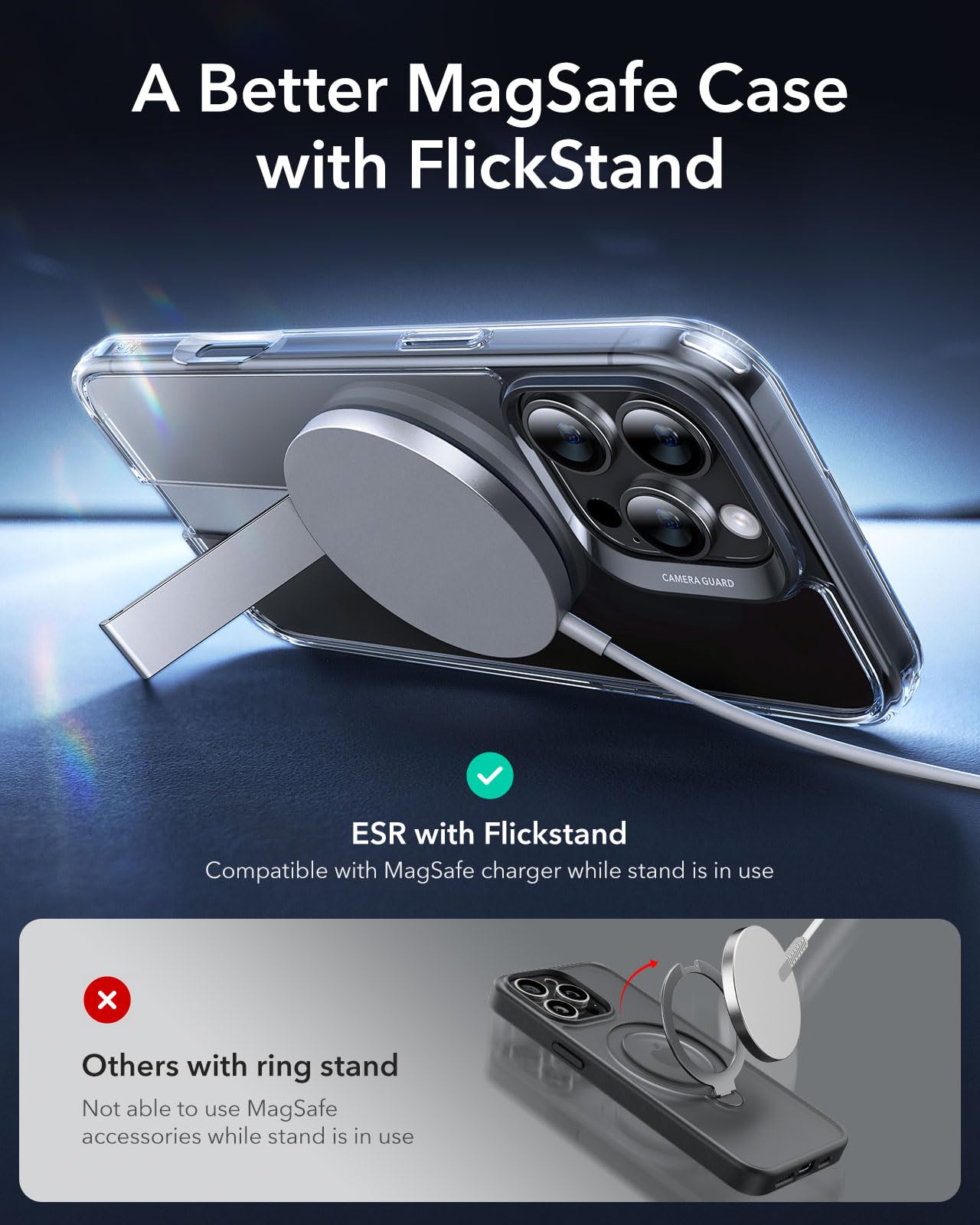 ESR Magnetic Case for iPhone 16 Pro Max with Adjustable Kickstand | MagSafe Compatible | Military-Grade Protection | Clear Boost Series | Perfect for Work, Travel & Everyday Use
