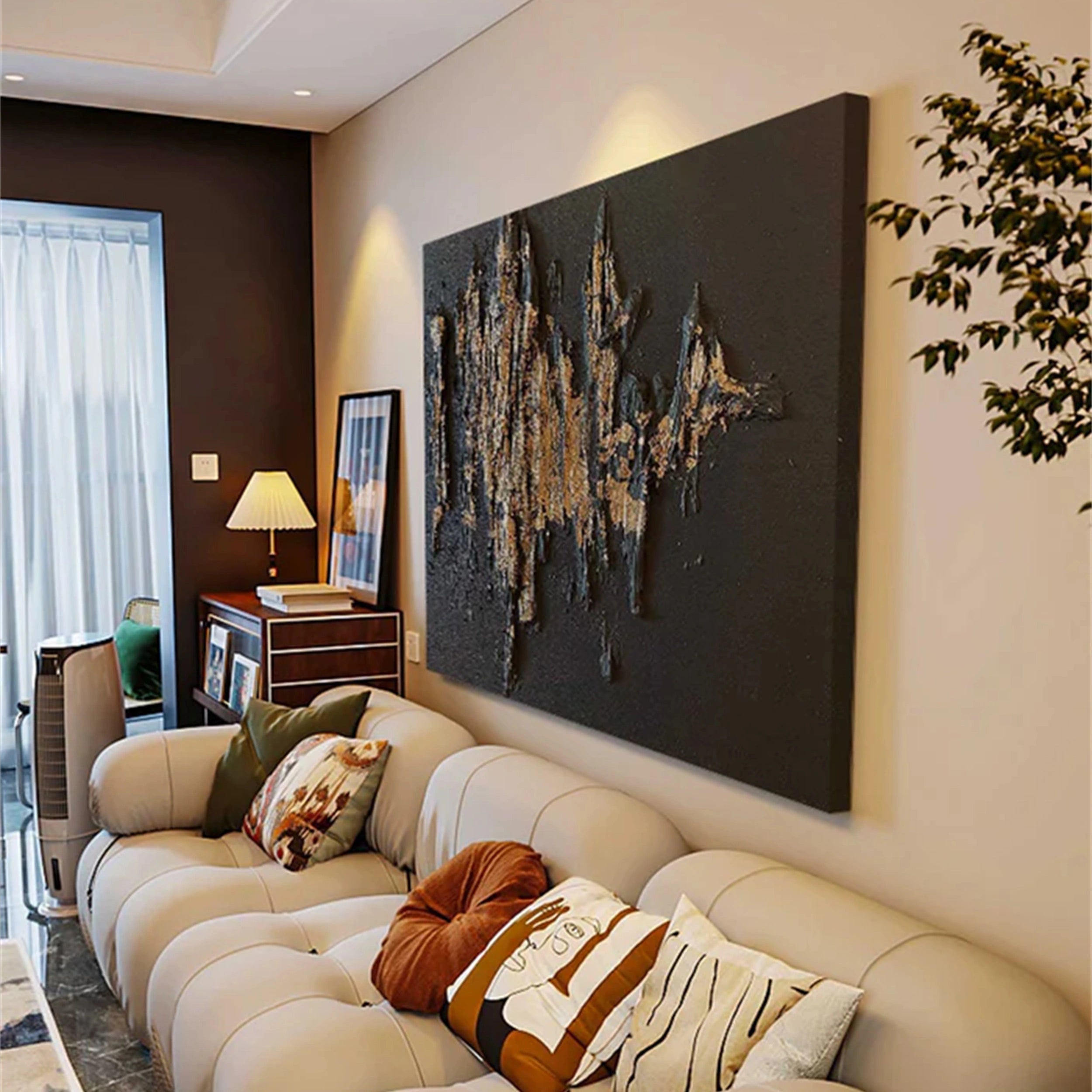 Black Gold Minimalist Textured Abstract Wall Art Painting #MZ053 - Modern Home & Office Decor for Living Room, Bedroom