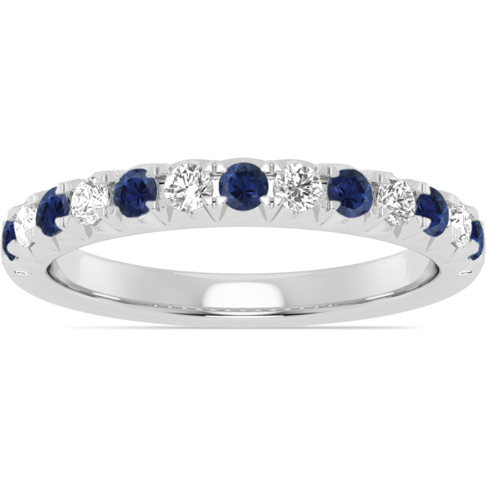 14K Gold Sapphire and Diamond Wedding Band for Women - Elegant Stackable Ring for Engagement, Anniversary & Special Occasions