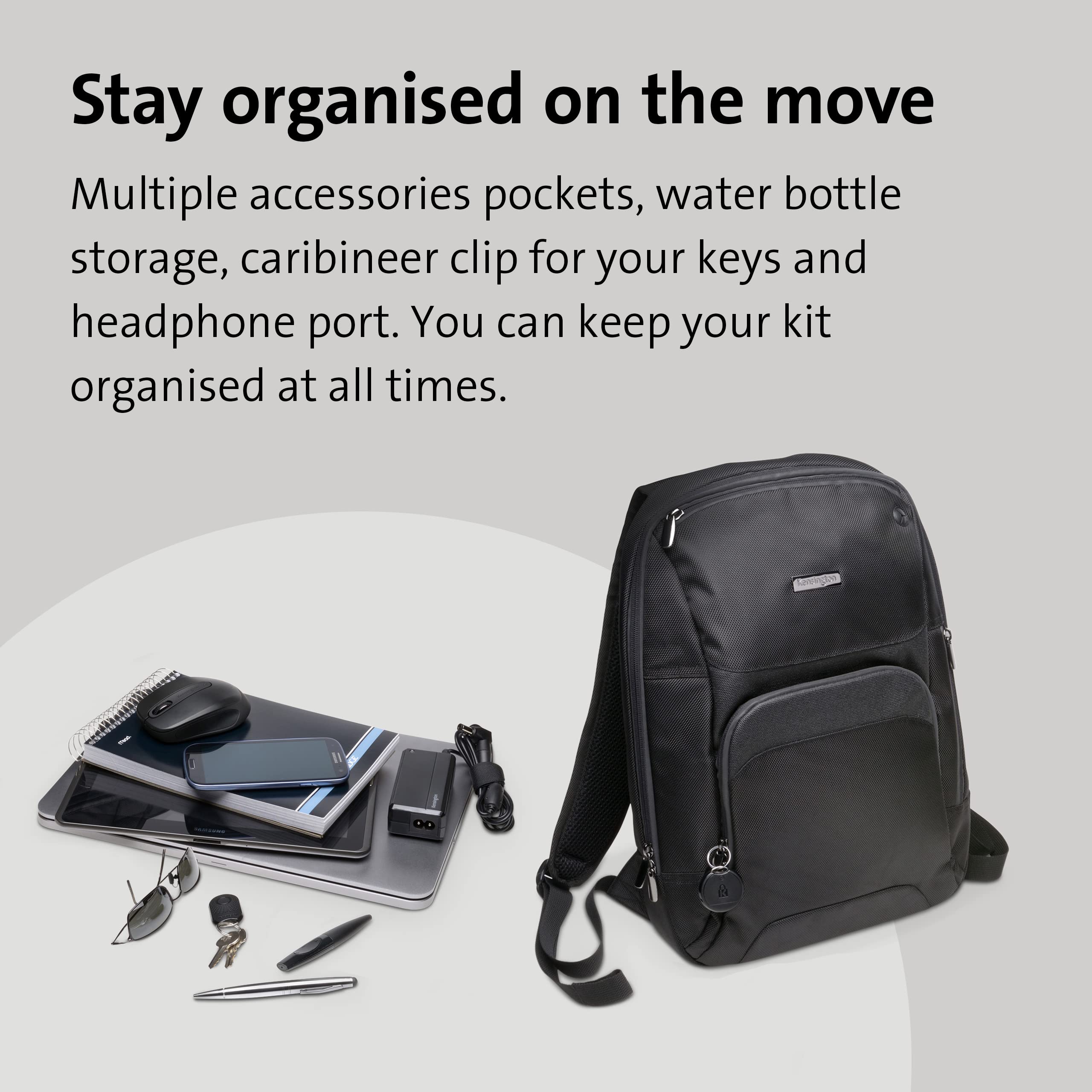 Kensington Triple Trek Slim Laptop Backpack for 13-14 Inch MacBooks, Chromebooks, Tablets & Ultrabooks - Lightweight Travel & Commute Backpack with Padded Laptop Compartment (K62591AM), Black - Perfect for Work, School & Business Travel