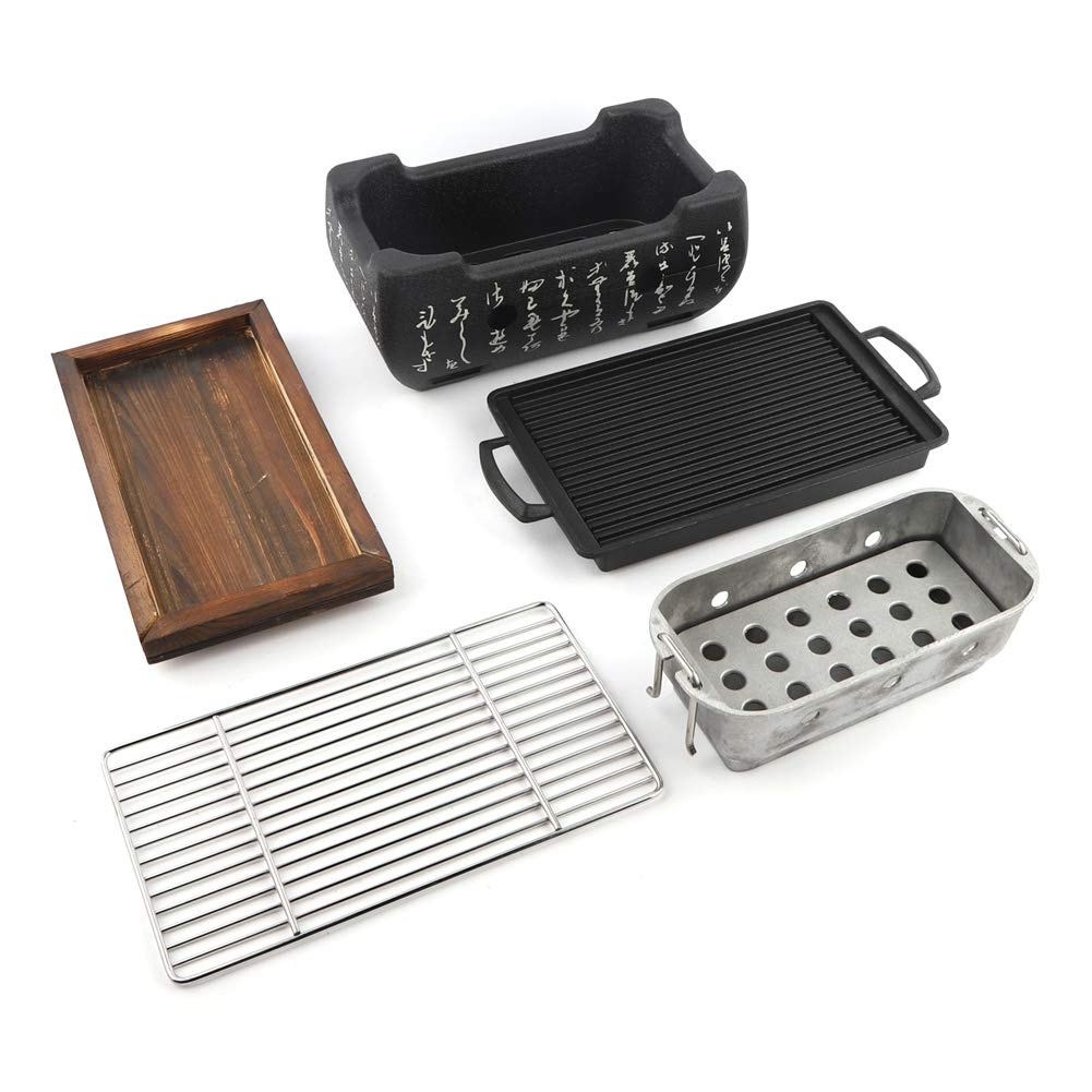 Premium Japanese Style Rectangular BBQ Grill - Traditional Charcoal Table Top Grill for Yakitori & Korean BBQ - Perfect for Outdoor Cooking, Camping & Backyard Parties