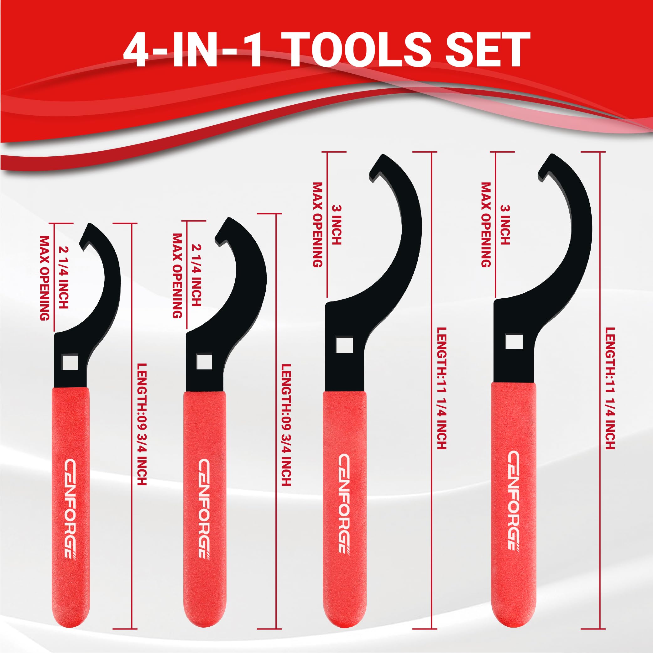 Universal Coilover Adjustment Spanner Wrench Set - 4-Piece Tool Kit for Suspension & Shock Adjustments with 3/8