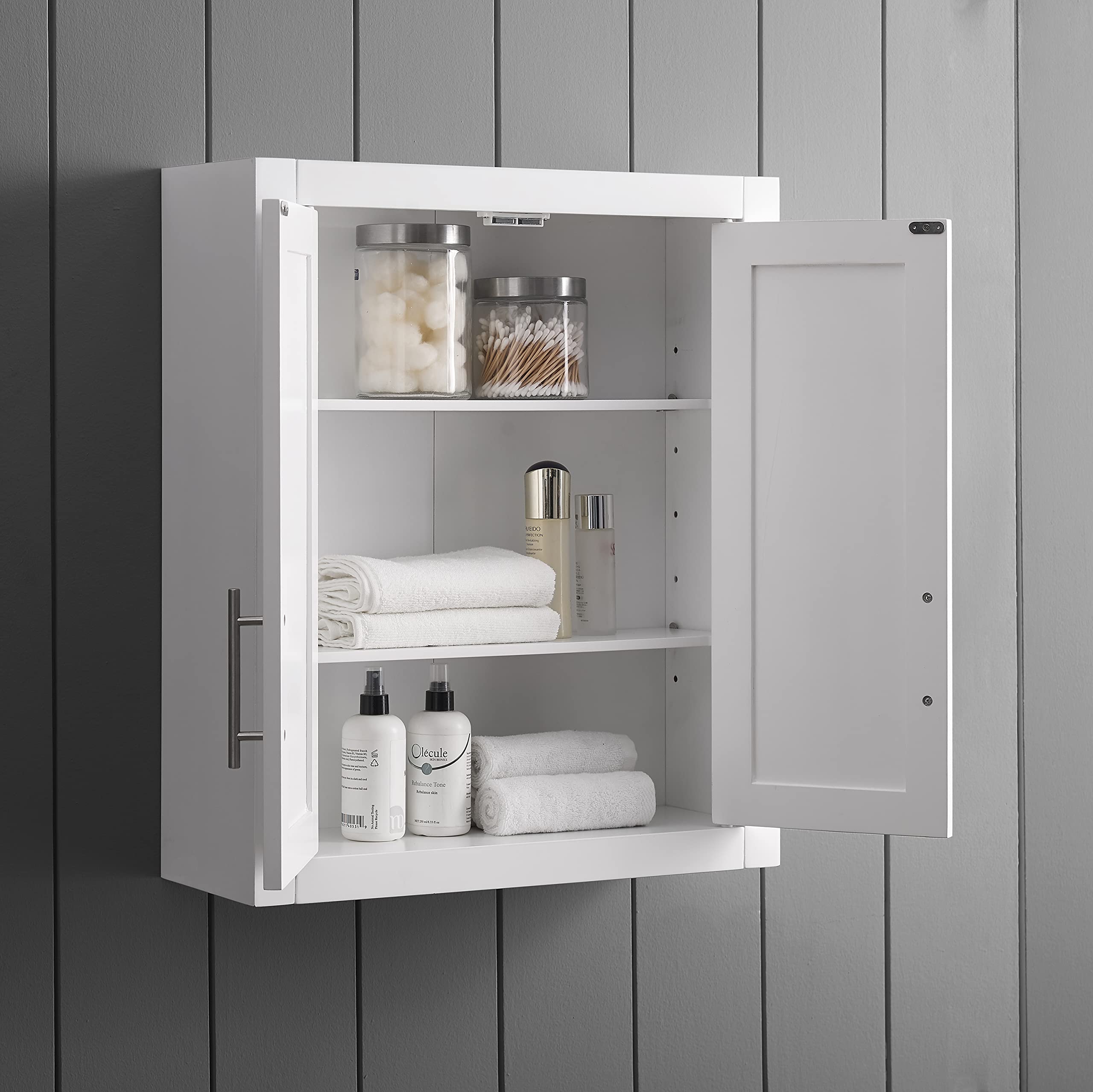 Crosley Savannah White Wall Mounted Bathroom Medicine Cabinet with Shelves - Space Saving Storage for Towels, Toiletries & Cosmetics - Perfect for Small Bathrooms, Powder Rooms & Vanities