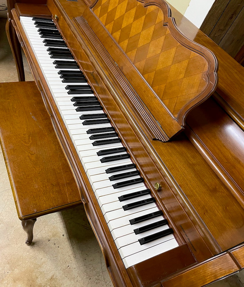 Baldwin 32 Spinet Piano in Satin Walnut Finish - Compact Upright Piano for Small Spaces, Home, Studio & Beginner Musicians