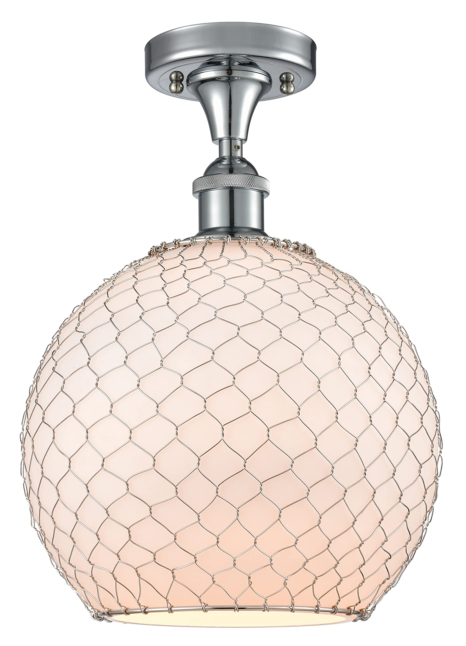 Ballston Collection Large Farmhouse Chicken Wire 1-Light Semi-Flush Mount Ceiling Light in Polished Chrome - Rustic Kitchen Pendant Lighting for Dining Room, Entryway & Country Home Decor