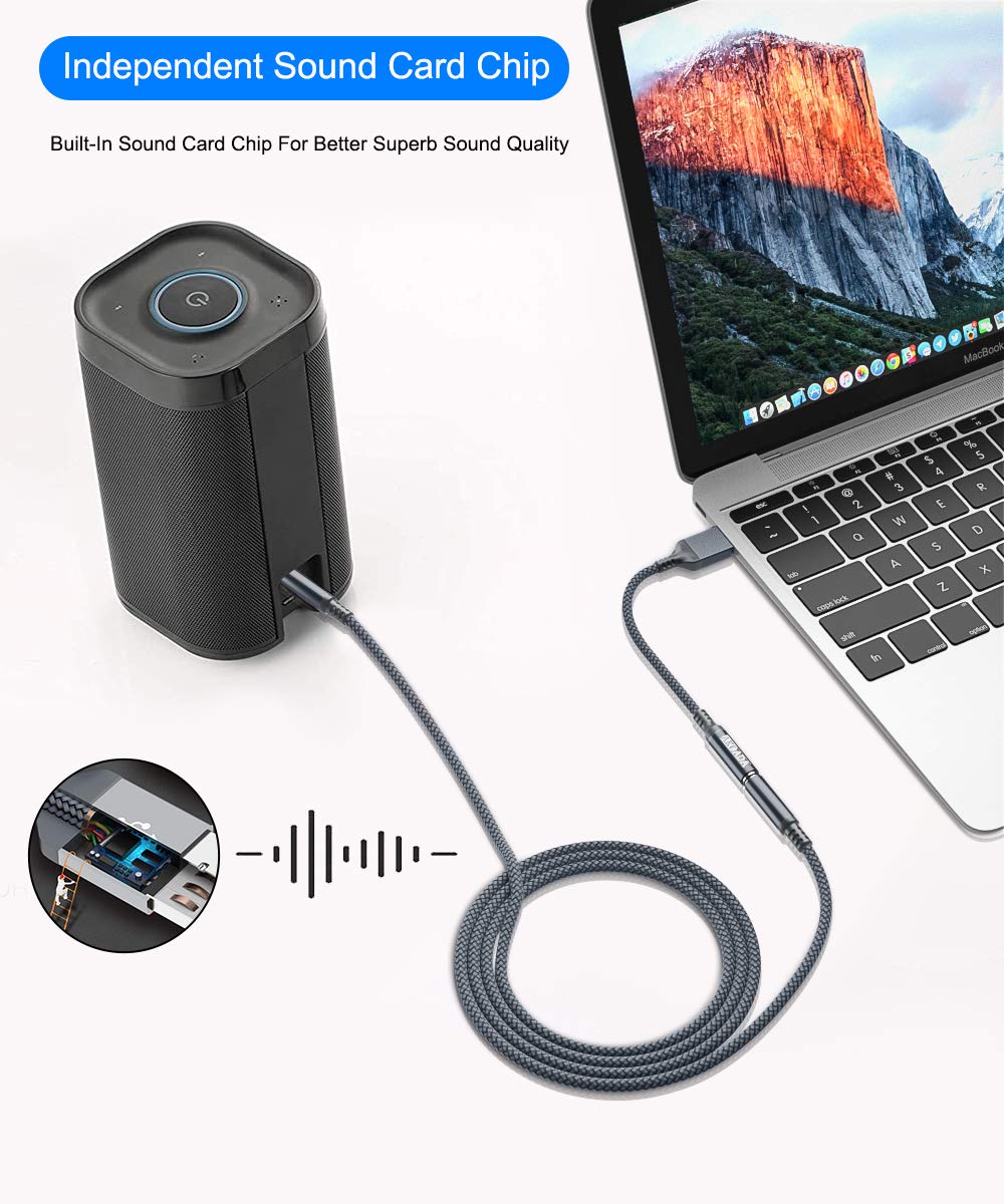 AkoaDa USB to 3.5mm Audio Jack Adapter (18cm) - External Sound Card Converter with Aux Stereo Output - Compatible with Headphones, PC, Laptop, Linux, Desktop, PS4 & More Devices (Grey) - Perfect for Gaming, Music Streaming & Conference Calls