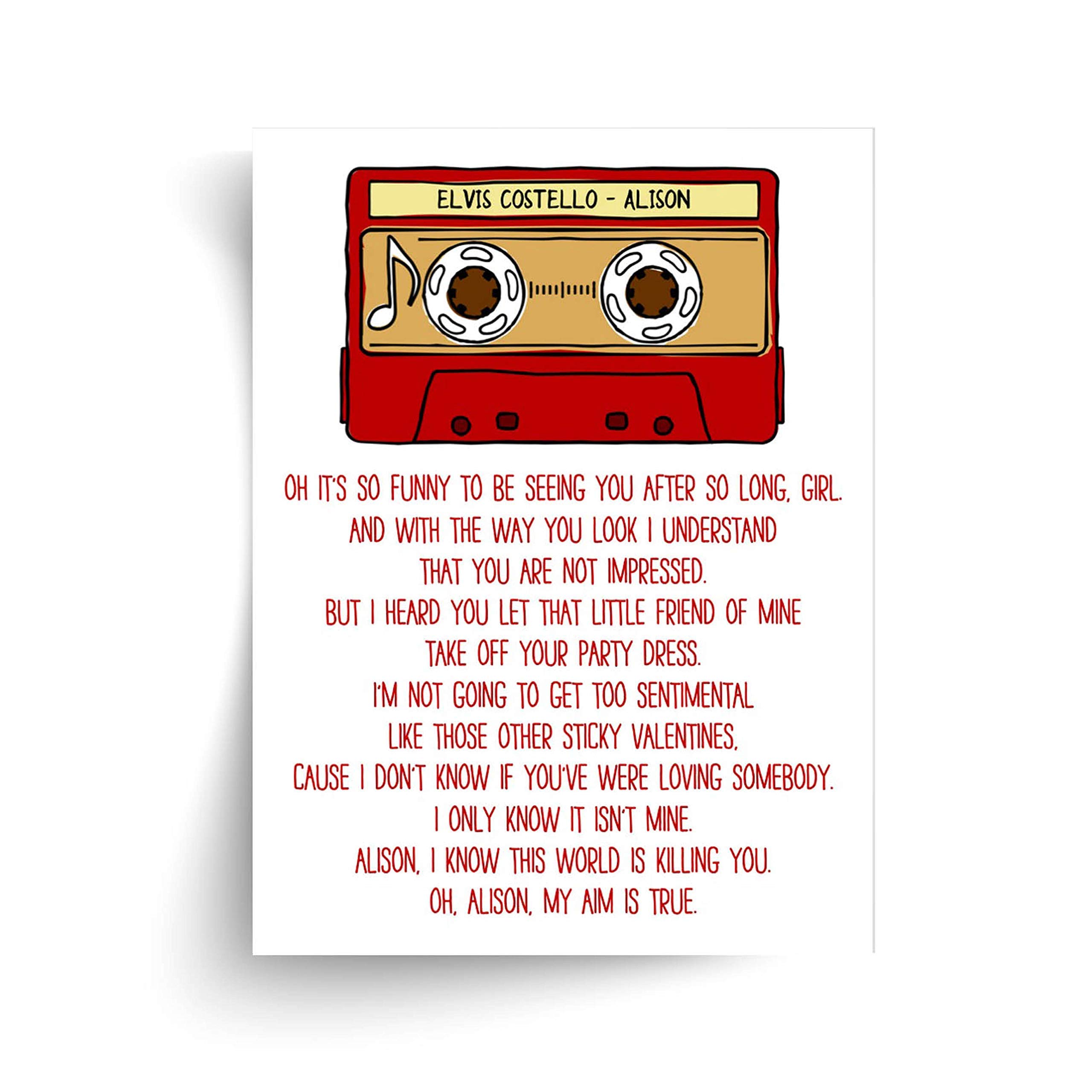 Elvis Costello Alison Lyrics Print - Unframed Music Poster for Home Decor, Bedroom Wall Art, Gift for Fans
