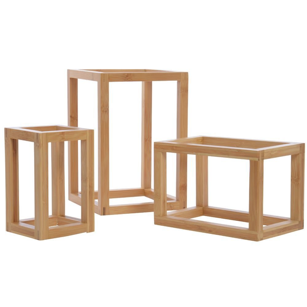 American Metalcraft BAMRSET Bamboo Rectangular Frame Risers - Set of 3 Natural Wood Serving Trays for Dining Table, Buffet, Countertop Display | Perfect for Restaurants, Catering, and Home Entertaining