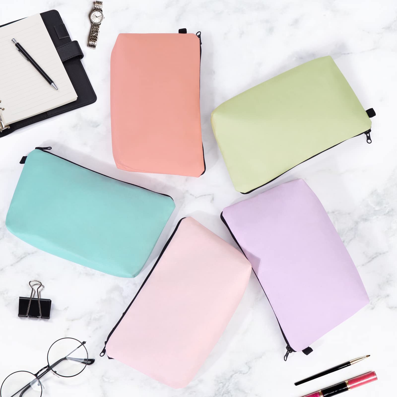 MAGEFY 5-Piece Large & Small Makeup Bags Set - Waterproof Travel Cosmetic Pouch Organizer for Women, Solid Color - Perfect for Purse, Gym, Vacation & Daily Essentials Storage