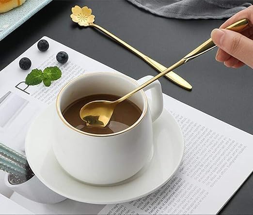 Zacova 18cm 4-Piece Stainless Steel Gold Flower Coffee Spoon Set - Elegant Dessert & Tea Spoons for Kitchen, Dining & Gifting - Perfect for Coffee Shops, Restaurants & Home Entertaining