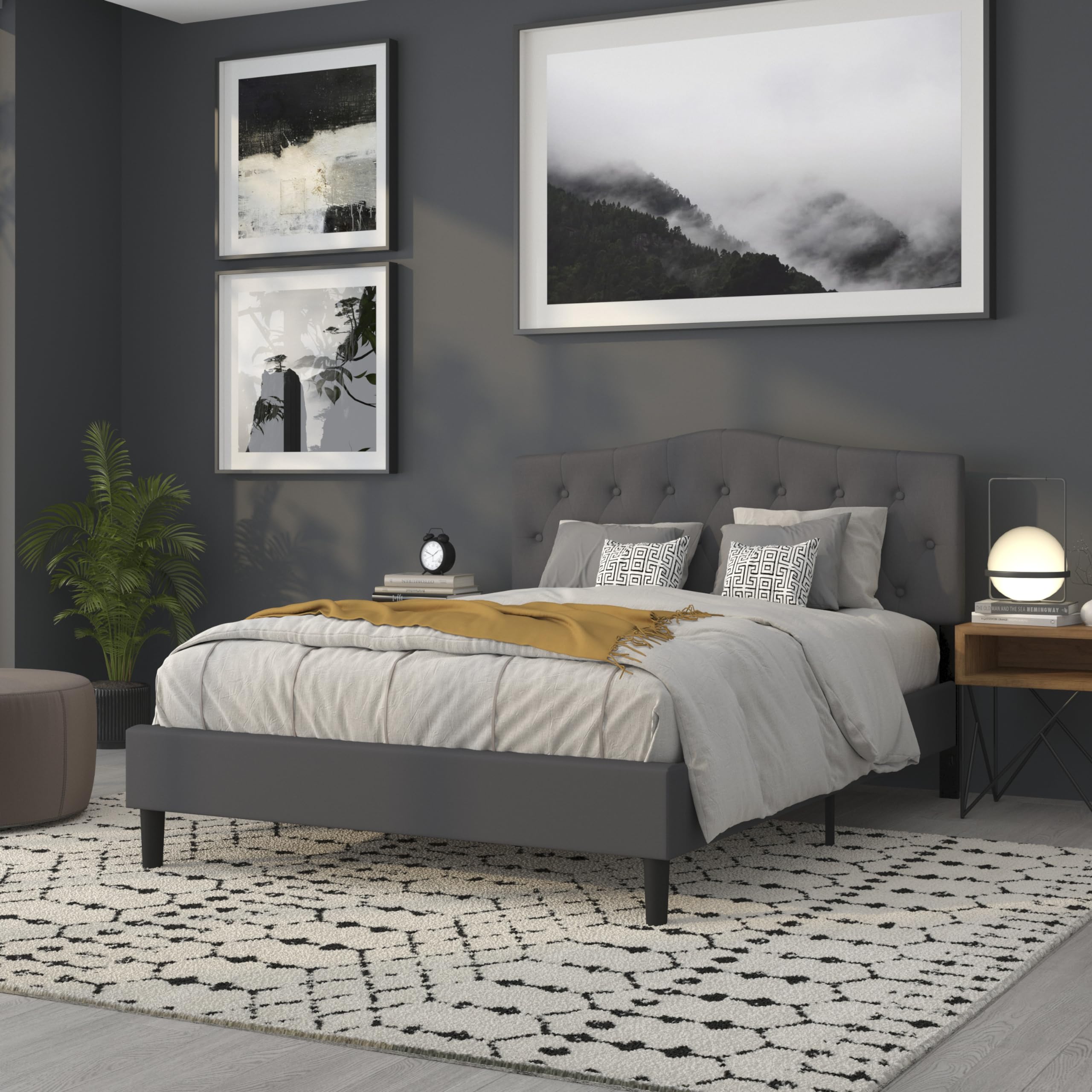 Flash Furniture Cambridge Tufted Upholstered Queen Size Headboard - Adjustable Height Dark Gray Fabric Bed Headboard for Master Bedroom, Guest Room & Home Decor