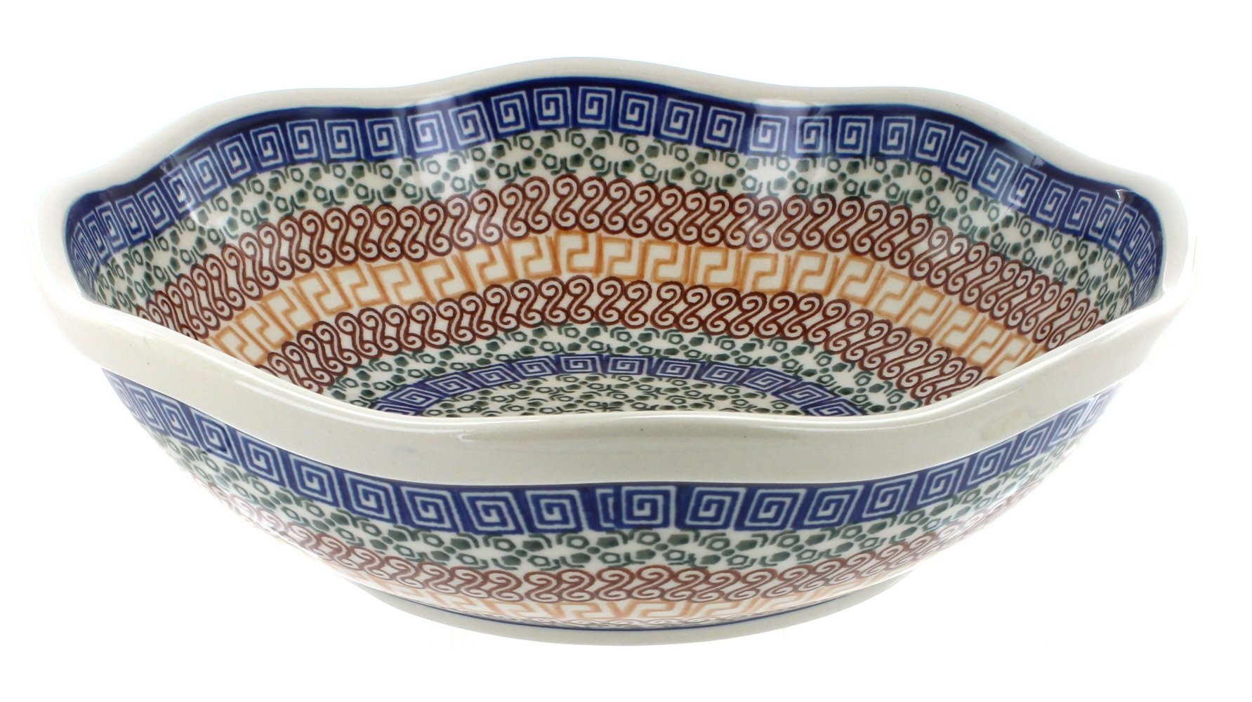 Blue Rose Polish Pottery Athena Large Scallop Bowl - Handmade Ceramic Serving Bowl for Soup, Salad, Pasta | Perfect for Dining, Entertaining & Home Decor