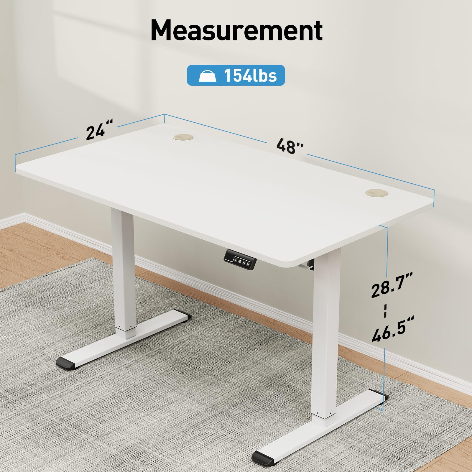 MOUNTUP 48 x 24 Inches Electric Standing Desk - Height Adjustable, Quick Assembly, Memory Controller, Ergonomic Design (White) - Perfect for Home Office, Gaming Setup & Workspace