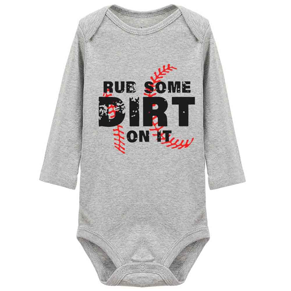 Funny Softball Baseball Baby Romper - Long Sleeve Bodysuit with 'Rub Some Dirt On It' Design | Perfect for Game Days, Team Spirit & Sports-Themed Photoshoots