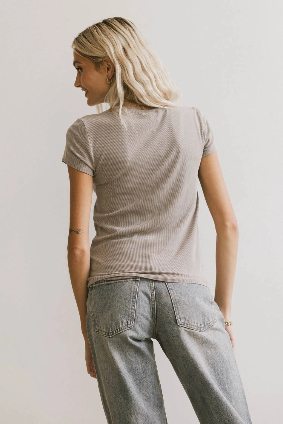 Opal Ribbed Tee in Taupe - Women's Casual Short Sleeve T-Shirt | Soft Stretch Fabric | Perfect for Everyday Wear, Layering & Weekend Outfits