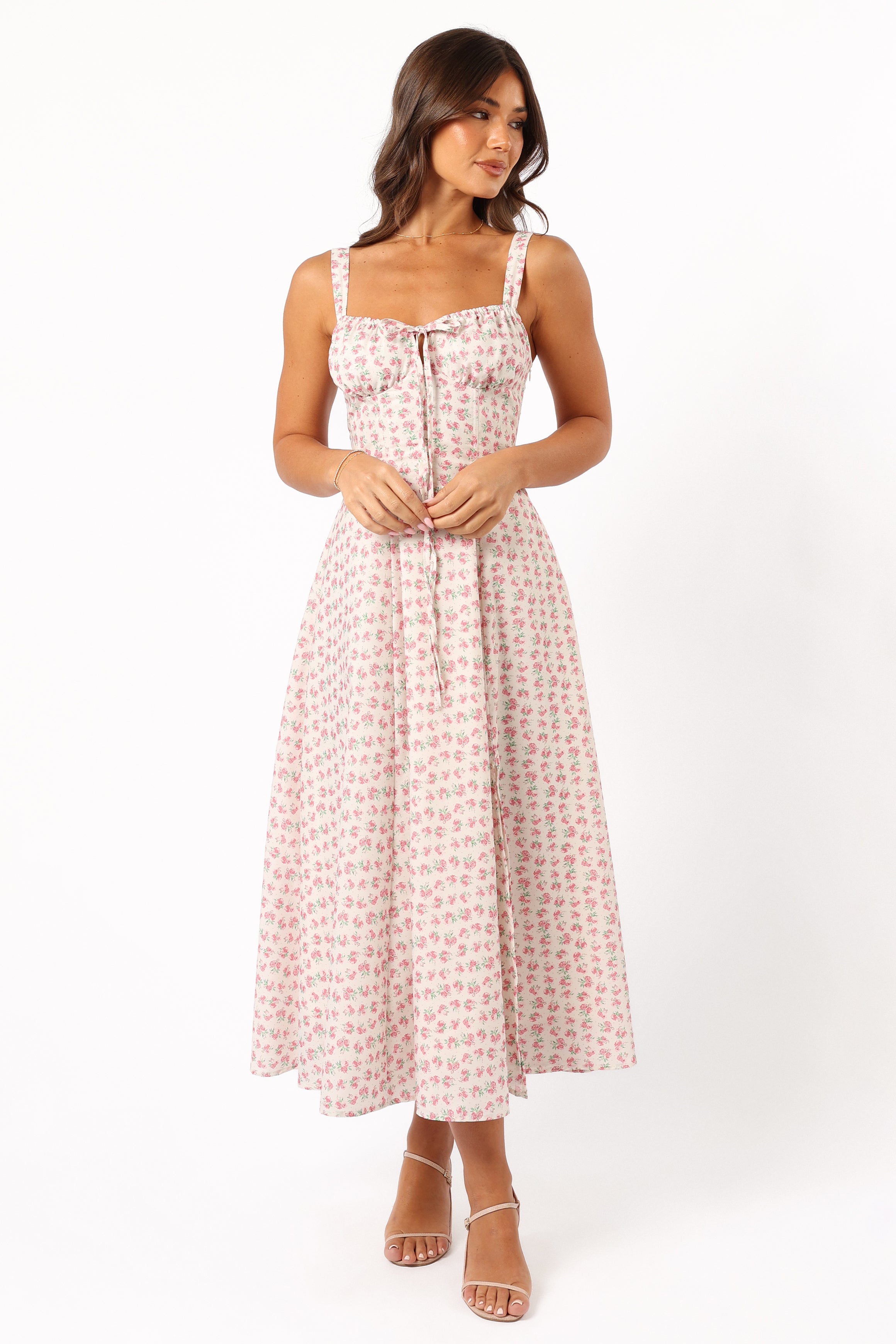 Elodie Midi Dress - Pink Floral Print Summer Dress for Women | Perfect for Beach Vacations, Garden Parties & Date Nights