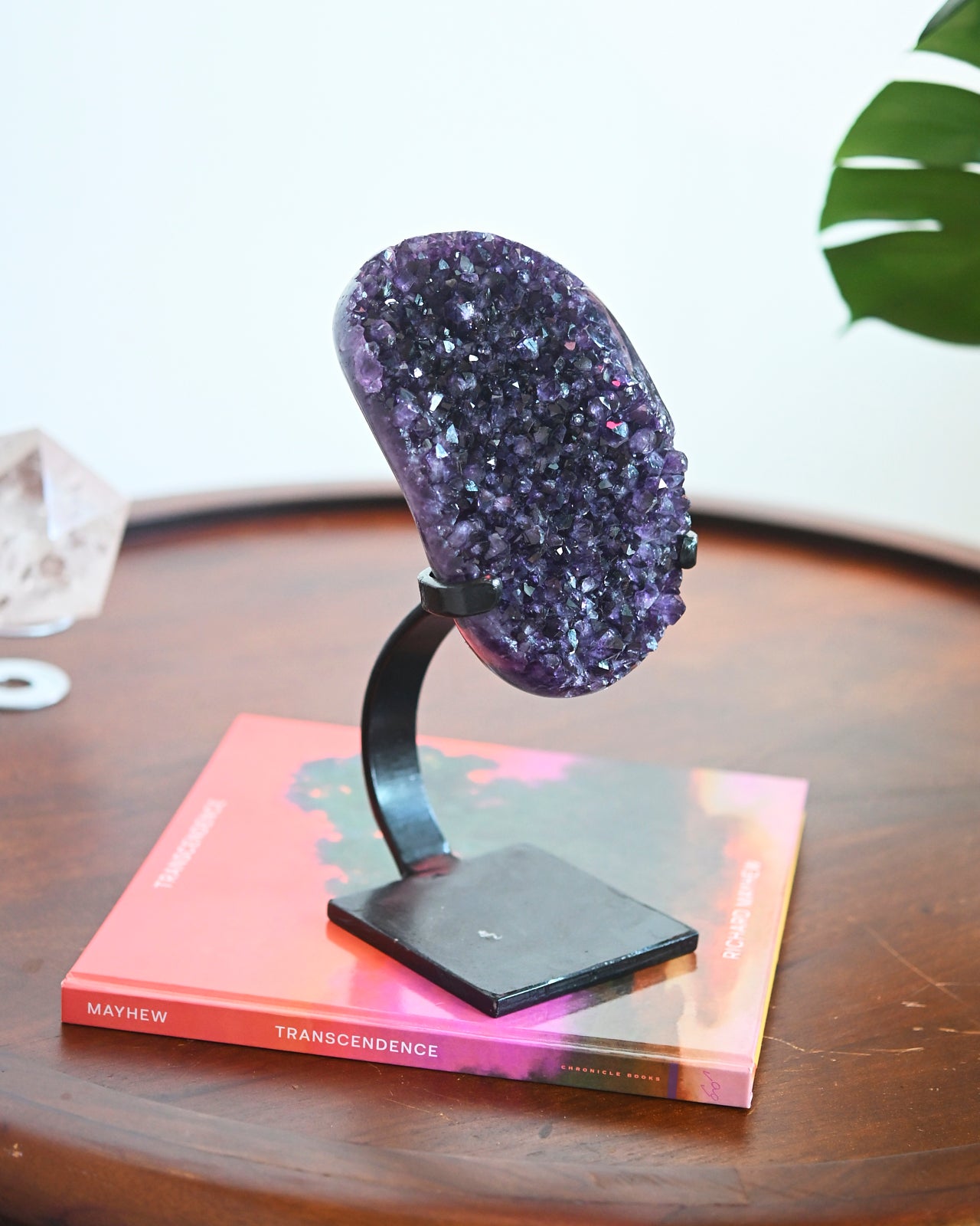 Natural Amethyst Crystal Geode on Wooden Stand - 5 lbs Raw Purple Quartz Cluster - Home Decor, Meditation Stone, Healing Crystal Gift for Spiritual Healing & Office Desk Decor
