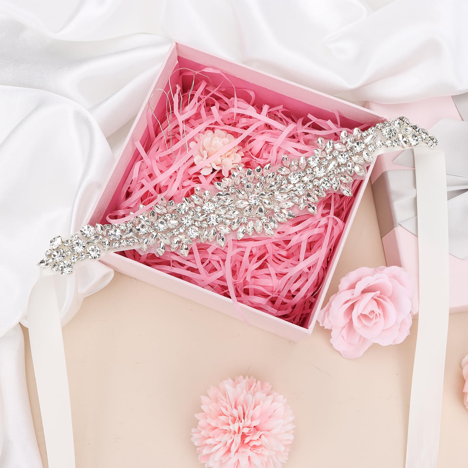 Handmade Rhinestone Bridal Belt for Wedding Dresses - Sparkly Crystal Waistband with Satin Ribbon - Perfect for Bridal Gowns, Evening Dresses & Special Occasions