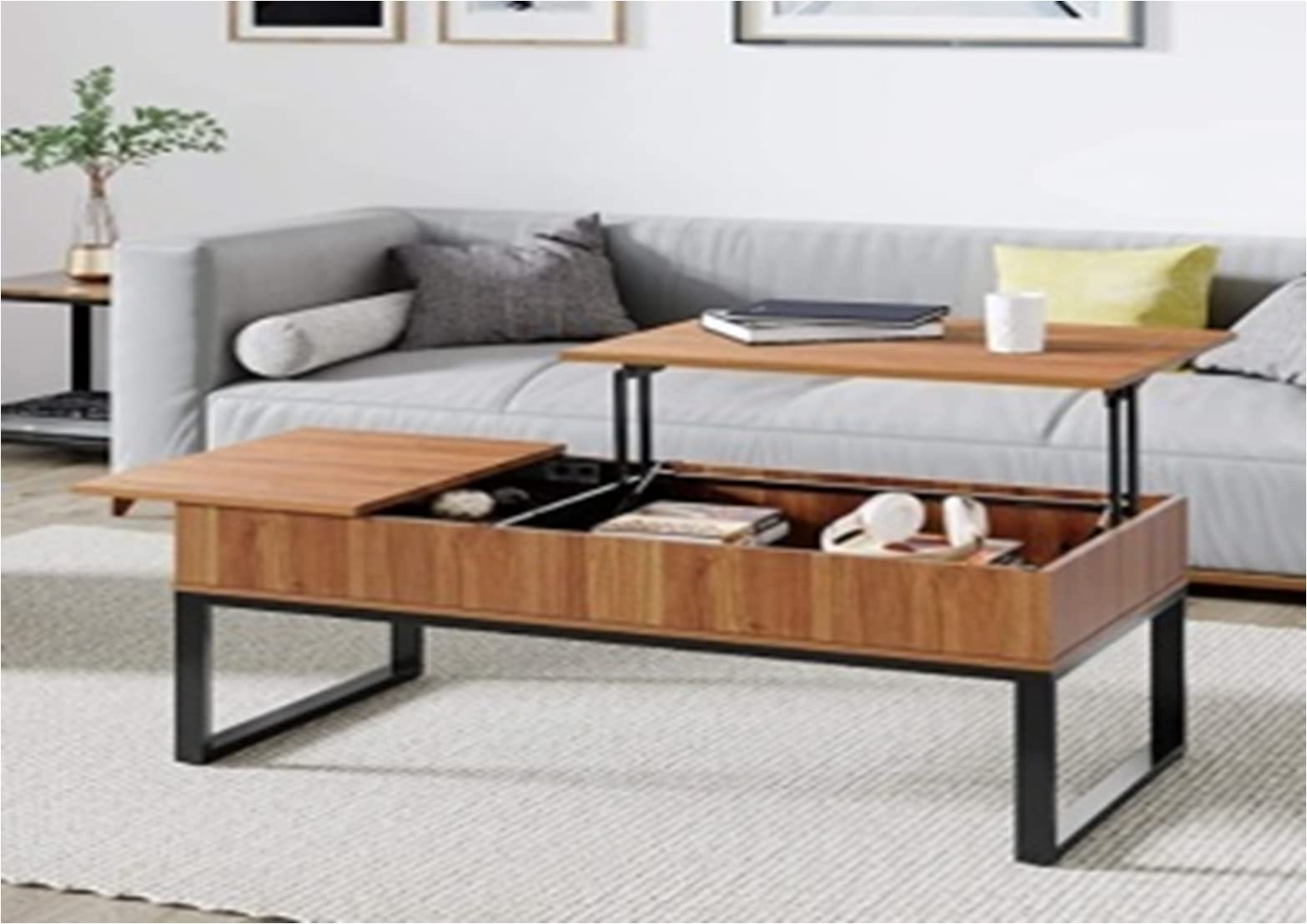15-Minute Quick Assemble Coffee Table with Wood Grain Finish & Sturdy Metal Legs - Lift-Top Design for Extra Storage | Perfect Computer Desk for Small Spaces & Modern Living Rooms