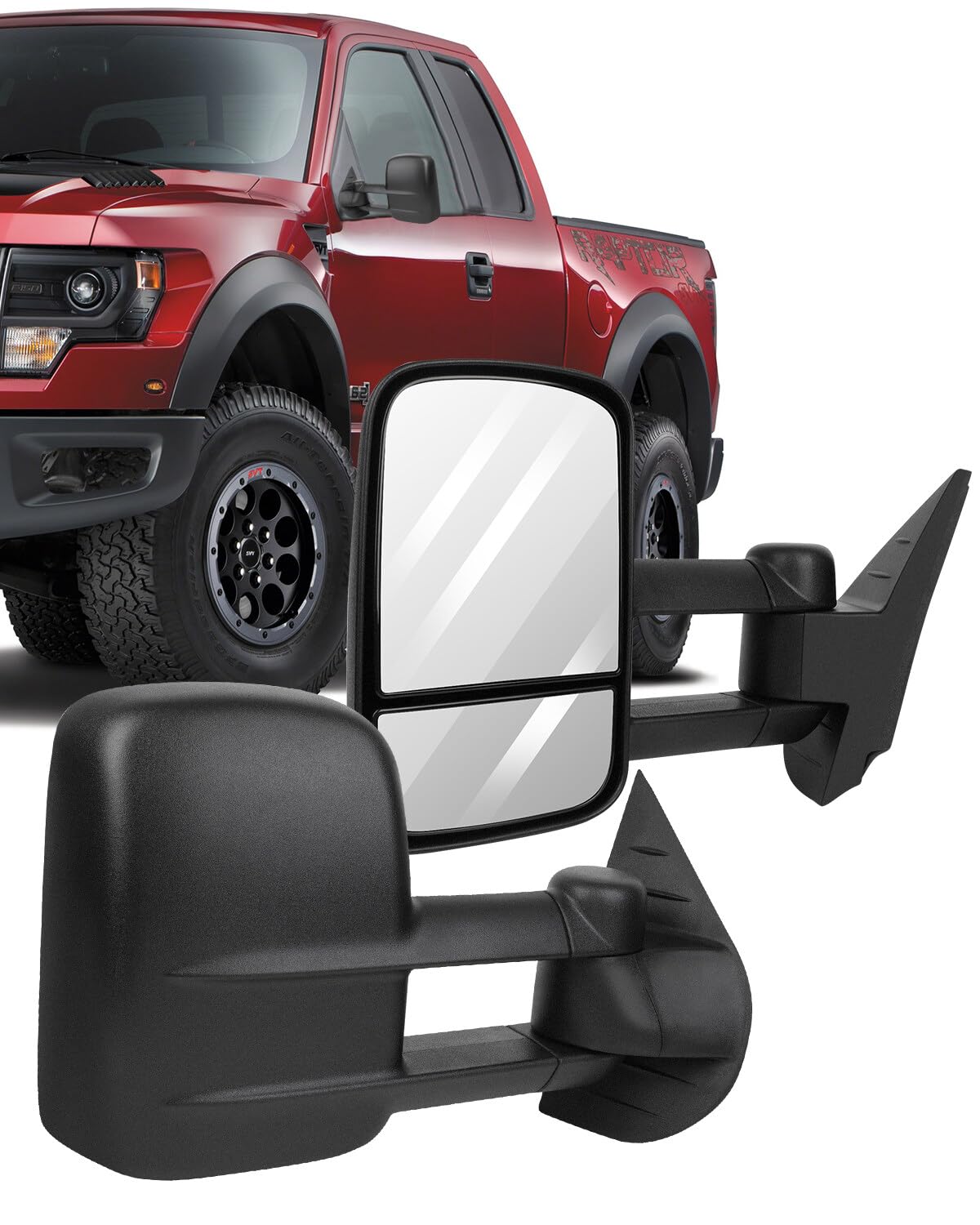 ECCPP Manual Towing Mirrors Pair for Chevy Avalanche, Suburban, Tahoe, Sierra, Yukon XL, Denali (2007-2013) | Black Side View Mirrors for Enhanced Safety & Visibility | Perfect for Towing Trailers, Boats & RVs