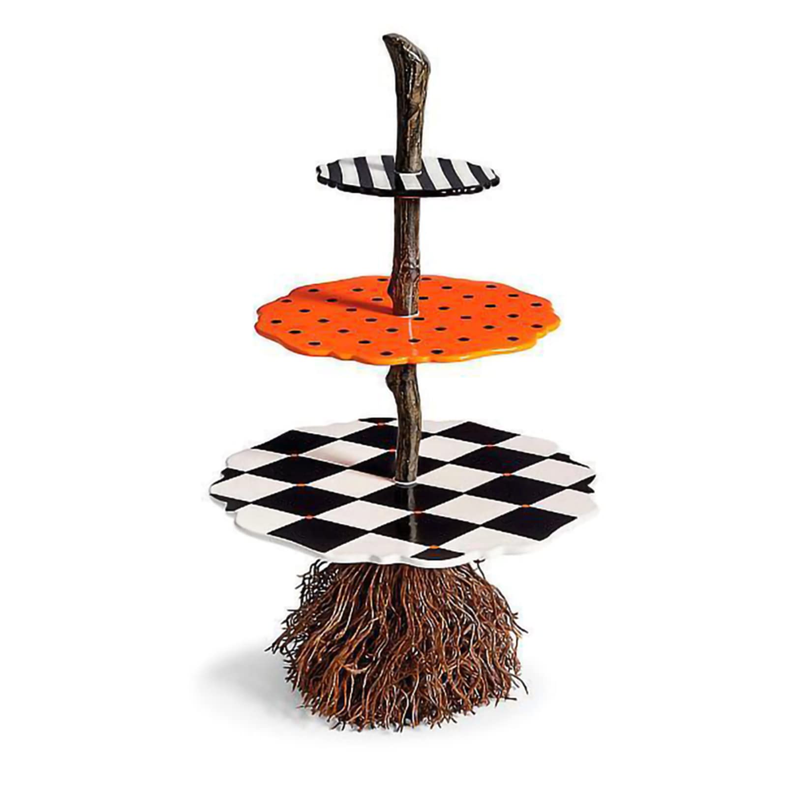 Halloween Broom Table Stand - Round & Square Resin Cake Stand for Desserts, Fruits, Party Food Display - Perfect for Halloween Decor, Kitchen, Dining Table, and Themed Parties
