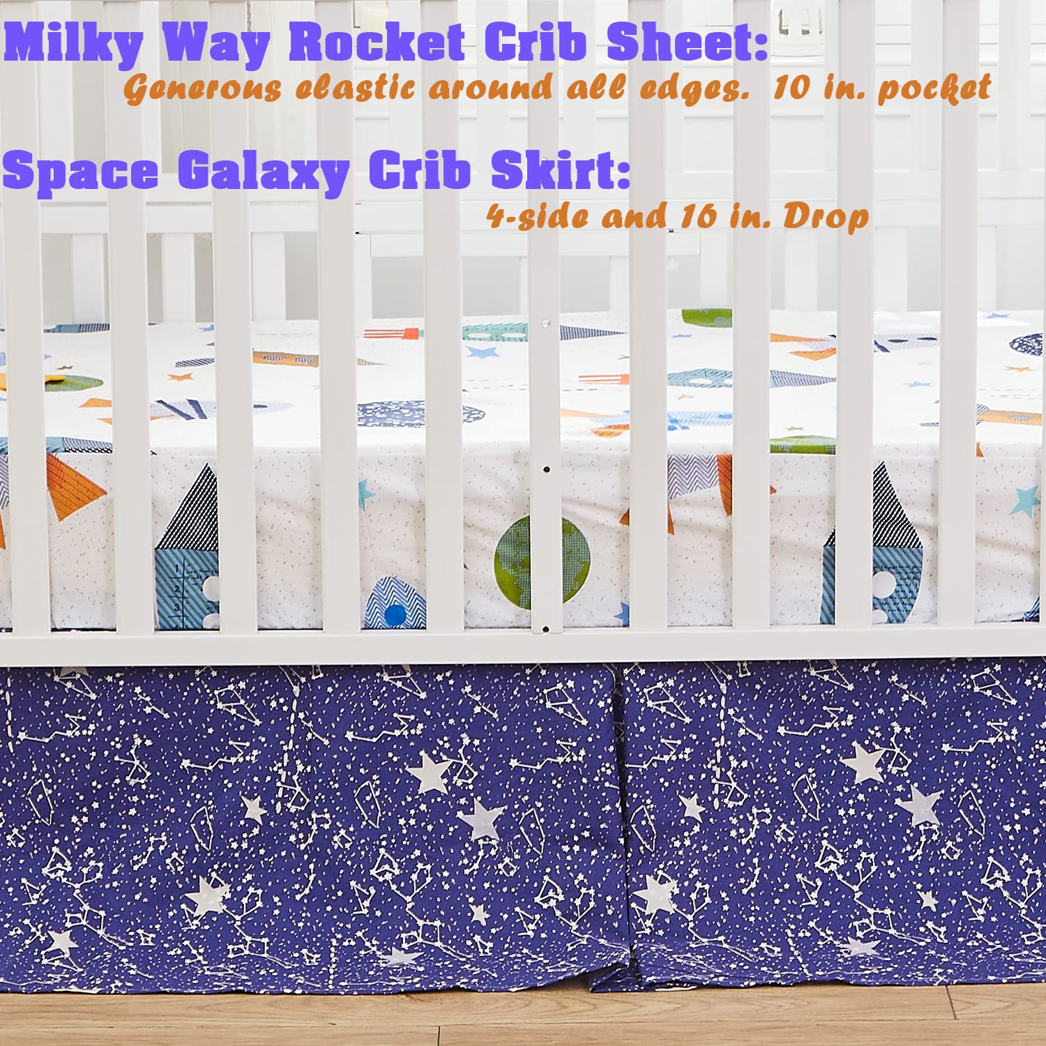 Brandream Space Crib Bedding Set for Boys - 3 Piece Rocket & Galaxy Themed Nursery Collection | 100% Soft Cotton Baby Bedding | Perfect for Nursery Decor, Baby Showers & Space-Themed Rooms