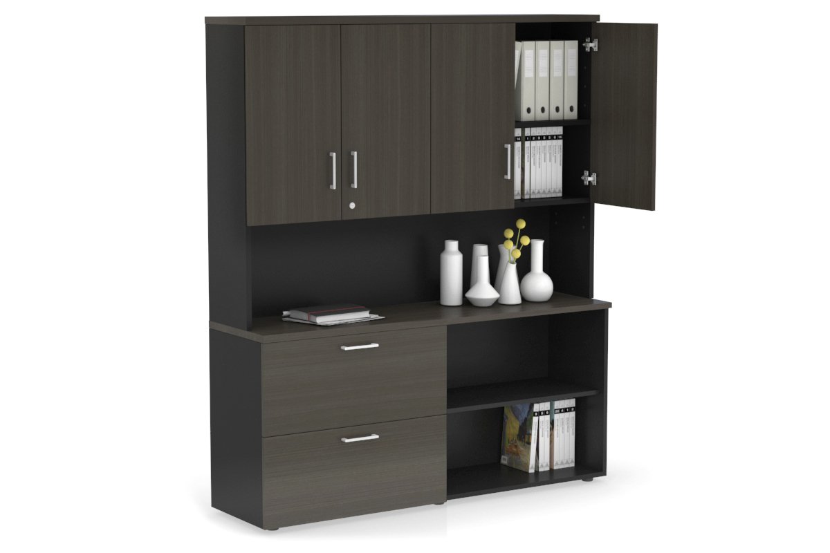 Small 2-Drawer Filing Cabinet with Open Storage Hutch and Doors - Perfect for Office Organization and Home Office Storage