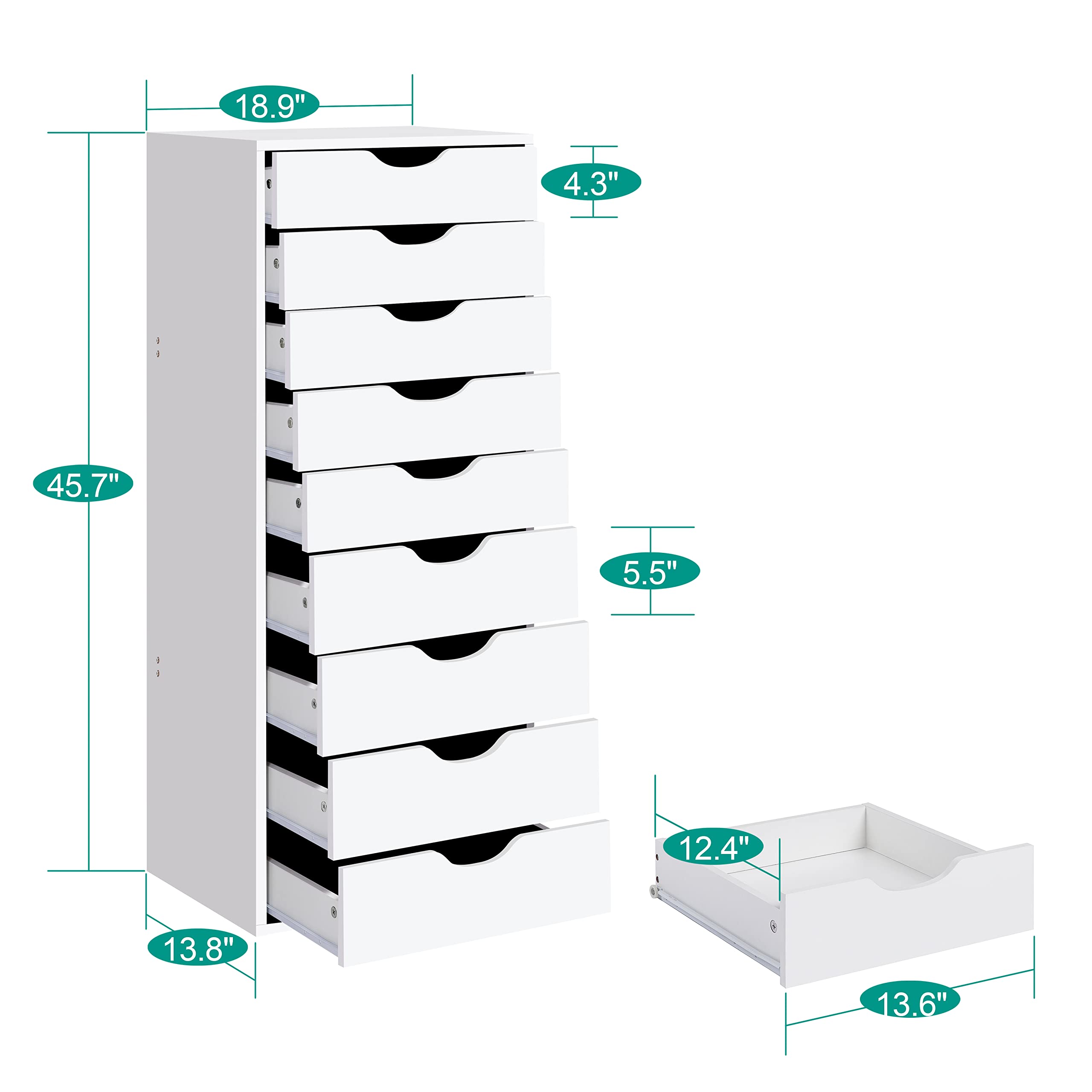 Naomi Home Office Wooden Lateral File Cabinet - 9-Drawer Mobile Storage Cabinet with Wheels, Gray - Perfect for Organizing Documents in Home Office or Small Workspace
