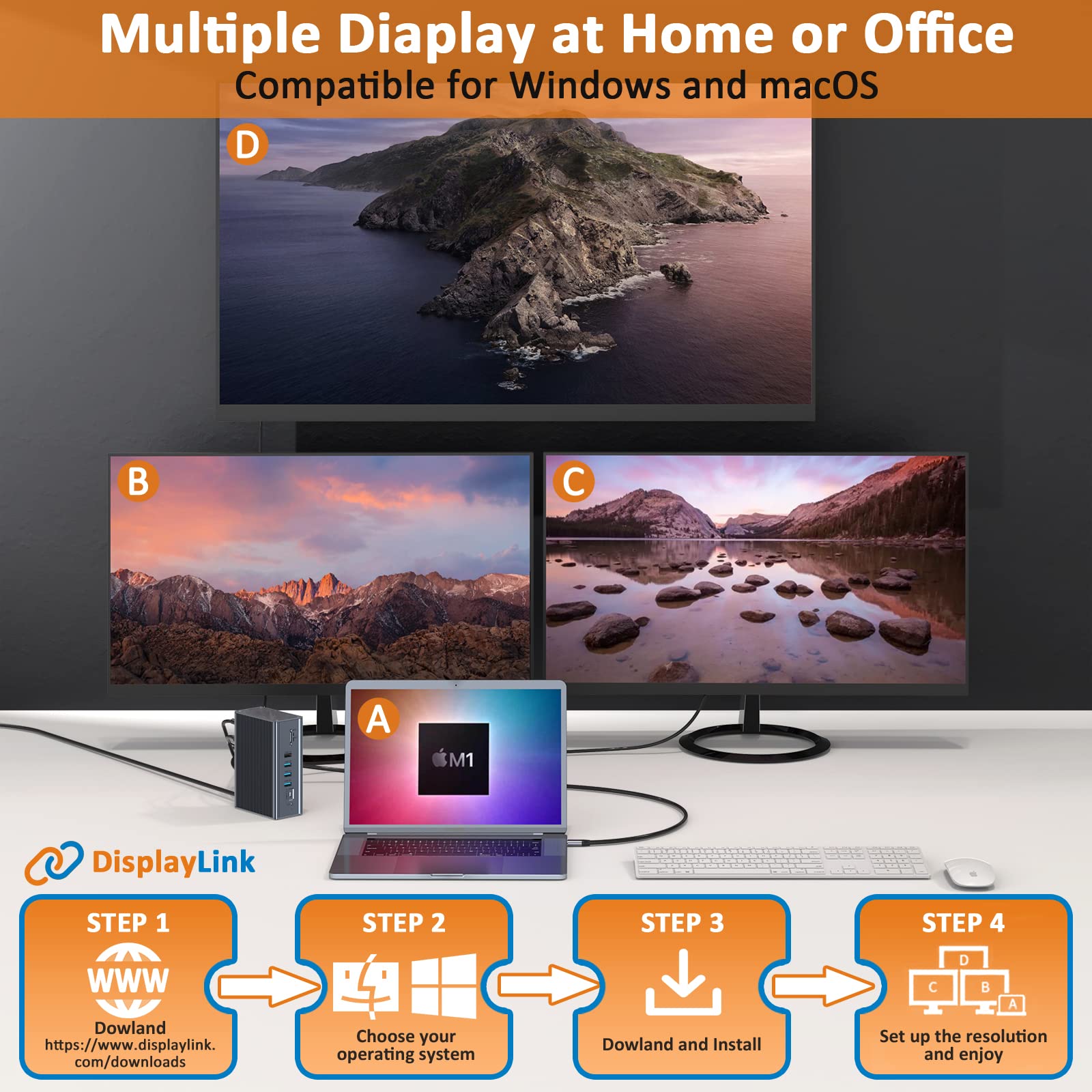 16-in-1 USB C Laptop Docking Station with Dual HDMI & VGA - Universal USB C Hub for MacBook Pro/Air, Windows Laptops - 6 USB Ports, SD/TF Card Reader, Ethernet, 3.5mm Audio - Perfect for Home Office & Multi-Monitor Workstations