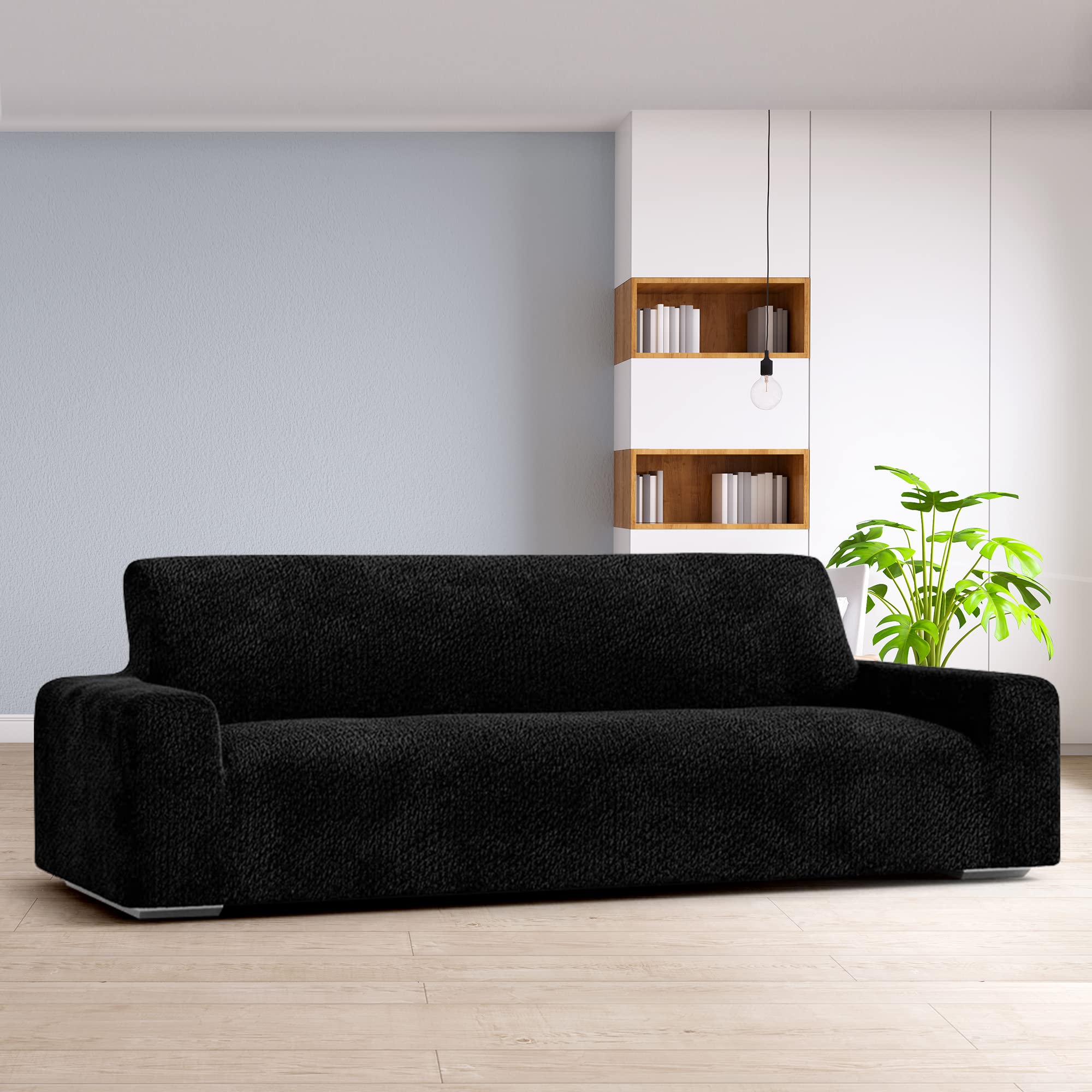 PAULATO BY GA.I.CO. Sofa Slipcover - Stretch Couch Cover with Soft Polyester Fabric - 1-Piece Washable Sofa Protector for Pets - Velvet Collection in Black | Perfect for Living Room, Family Room & Pet-Friendly Homes