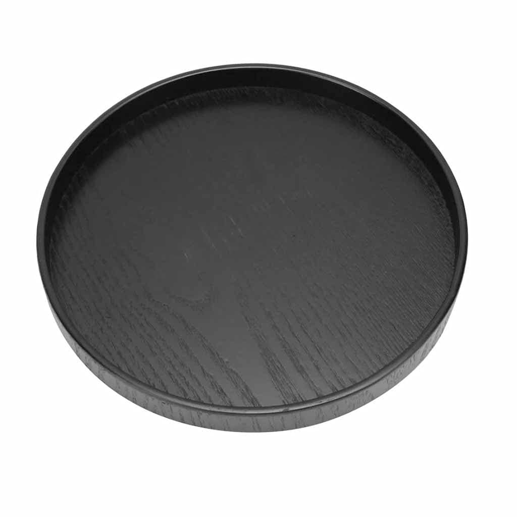 24cm Black Round Natural Wood Serving Tray - Wooden Plate for Tea, Food & Drinks | Perfect for Breakfast, Coffee, Snacks & Party Serving (MISS Z)