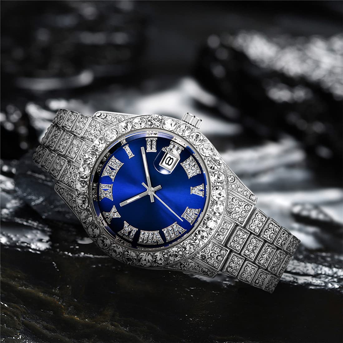 SENRUD Crystal Diamond Watch for Men & Women - Stainless Steel Quartz Analog Wristwatch for Daily Wear
