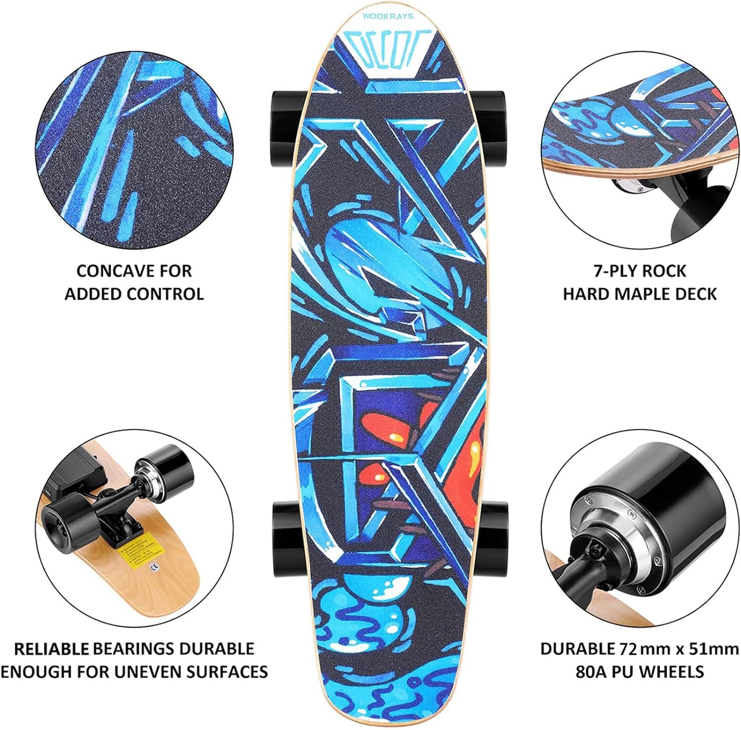 Caroma Electric Skateboard with Remote Control - 12.4 MPH Max Speed & 8 Mile Range - 3 Speed Modes Electric Longboard for Adults & Teens - Perfect for Commuting, Campus Travel & Outdoor Recreation