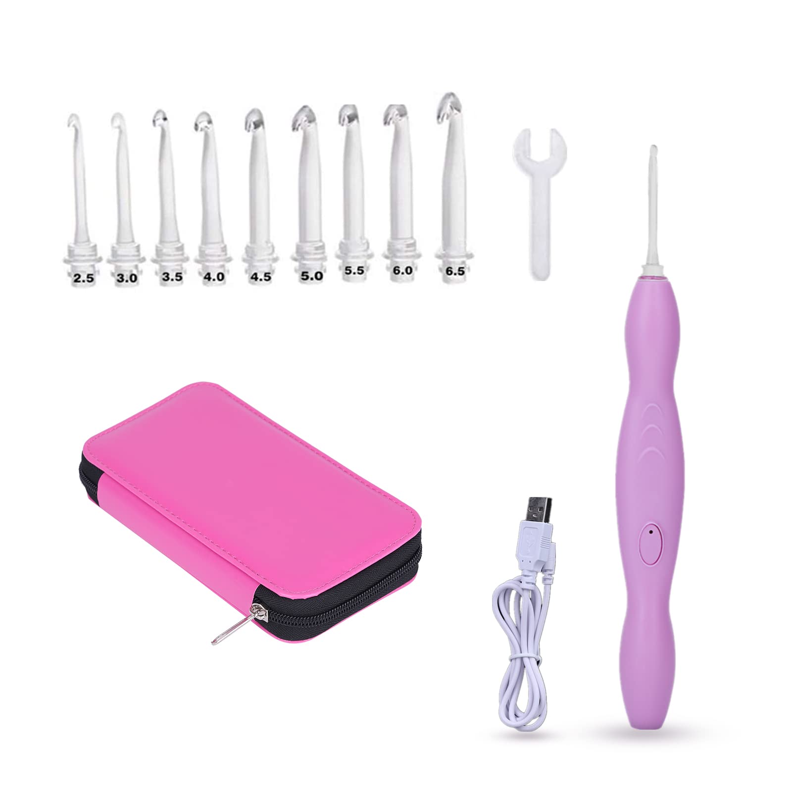 Glowing Crochet Hooks Set - 9 Interchangeable Heads with Light for Night Knitting