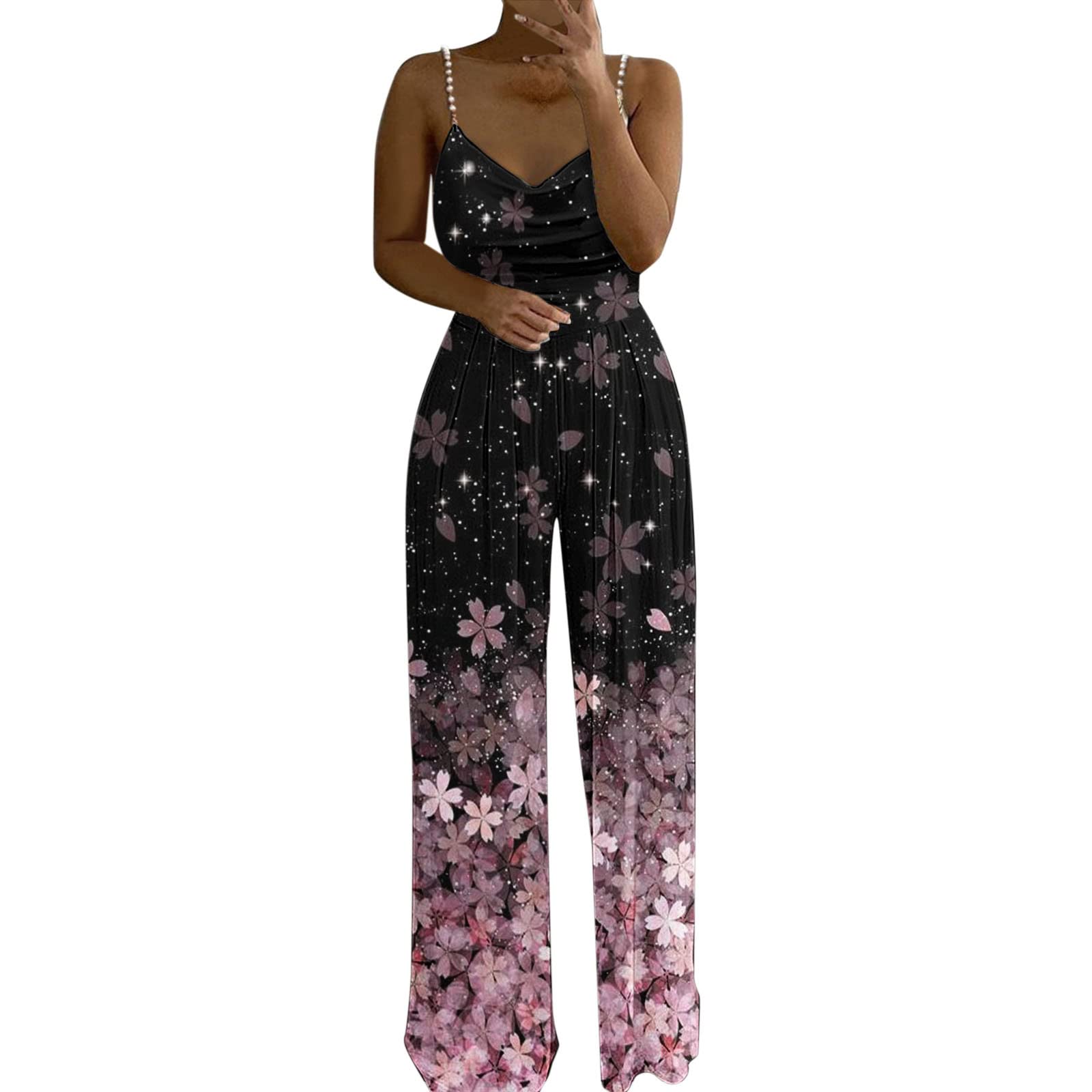 Women's Two Pearl Strap Sweetheart V-Neck High Waist Tube Jumpsuit | Summer Dressy Romper | Casual & Party Wear | Perfect for Beach, Date Night & Special Occasions